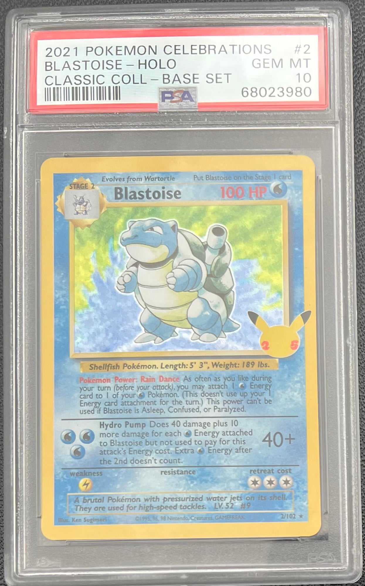 2021 POKEMON CELEBRATIONS CLASSIC COLLECTION #2 BLASTOISE-HOLO 2/102 PSA 10