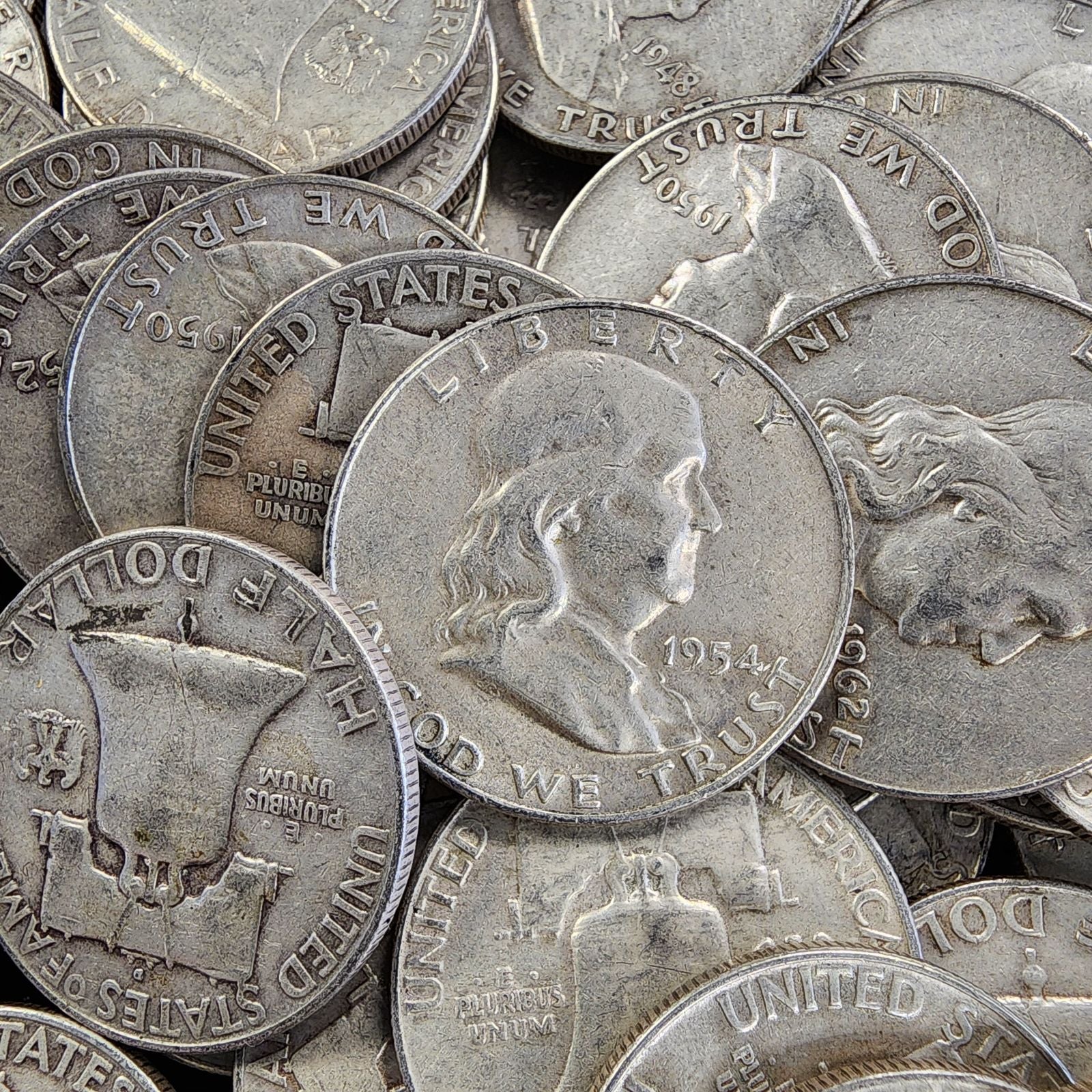 90% Silver Benjamin Franklin Half Dollars - Circulated - 1$ Face Value (2 Coins)