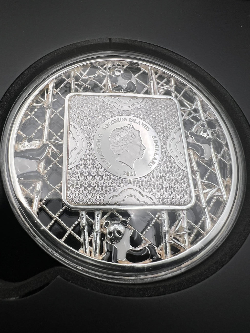 2021 Filigree Panda 2oz Silver Colorized Solomon Islands