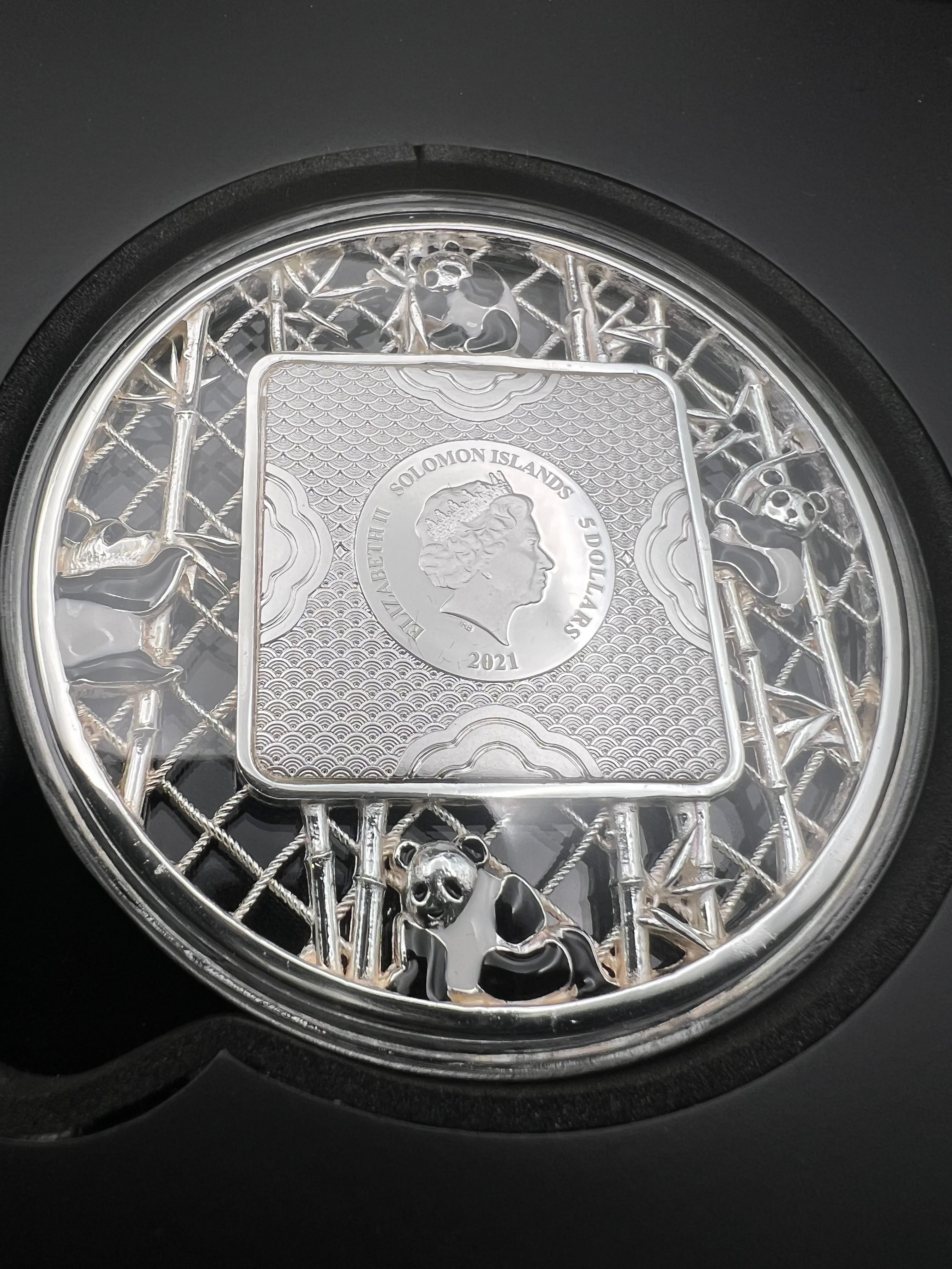 2021 Filigree Panda 2oz Silver Colorized Solomon Islands