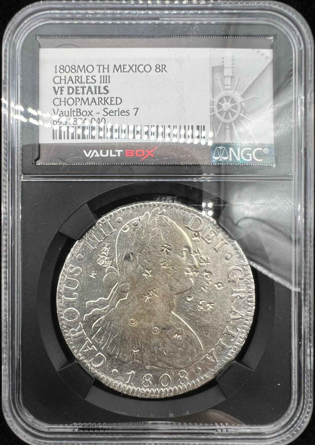 1808 MO TH Mexico 8 Reales Chopmarked VF Details NGC Black Core