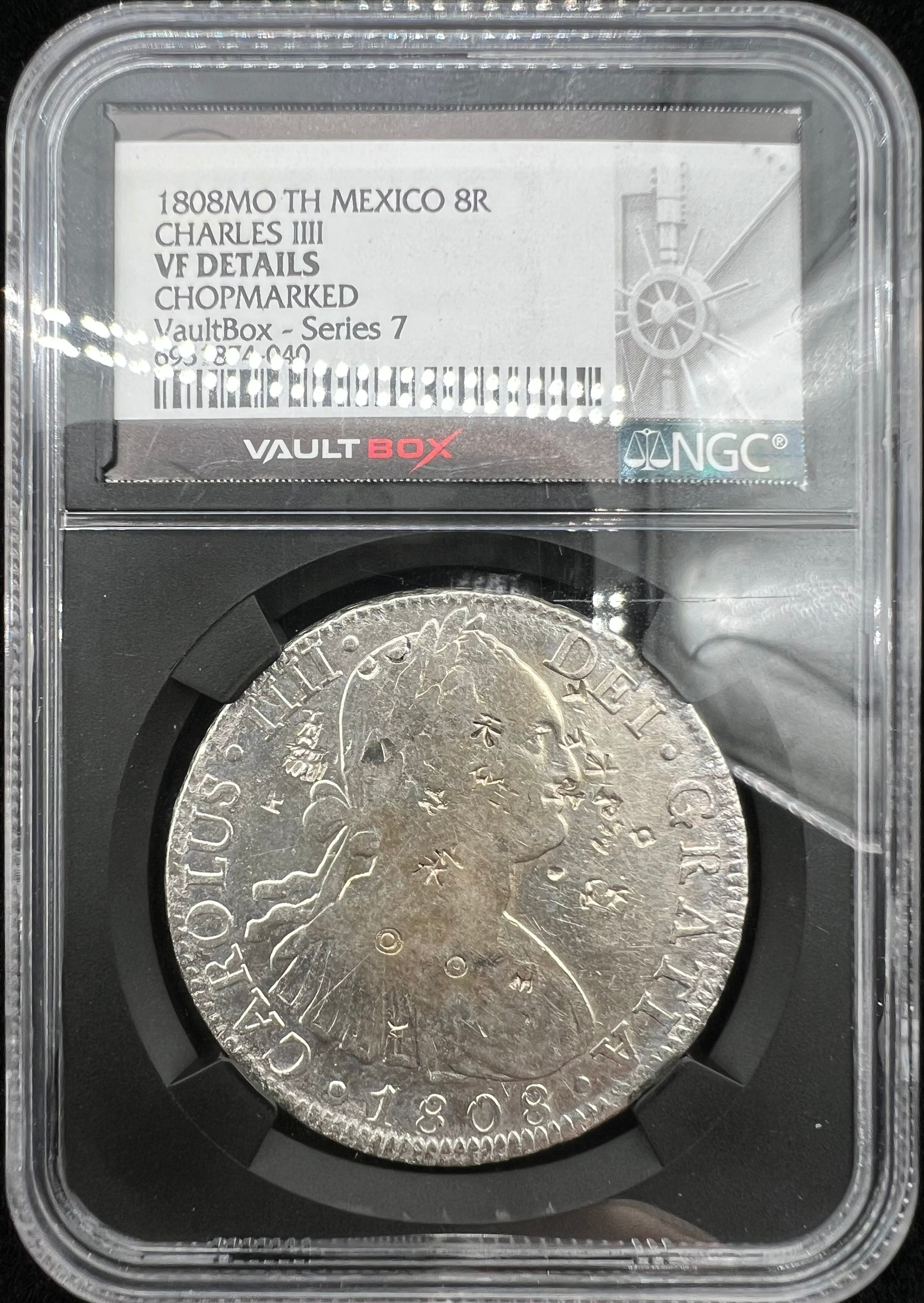 1808 MO TH Mexico 8 Reales Chopmarked VF Details NGC Black Core
