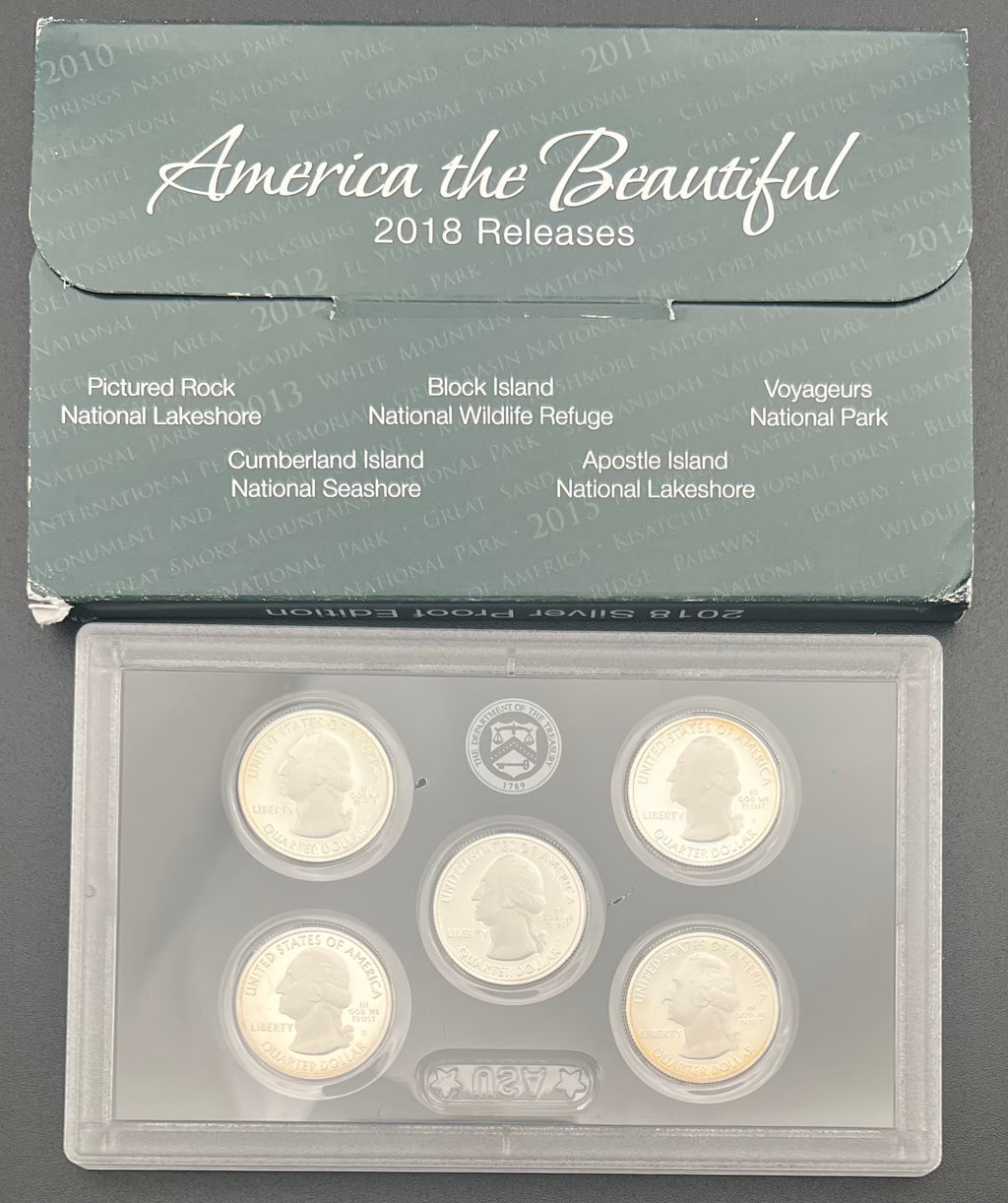 90% Silver 2018 America The Beautiful Proof Silver Quarter Set Third Party Packaging