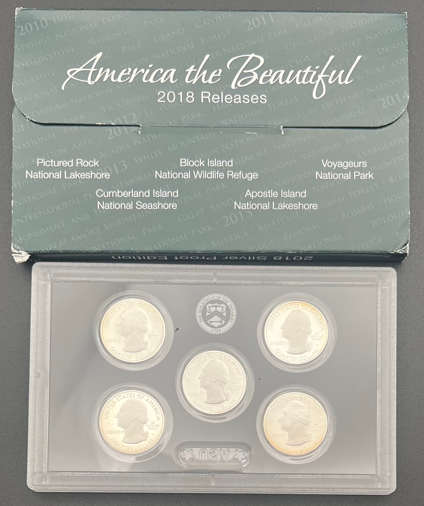 90% Silver 2018 America The Beautiful Proof Silver Quarter Set Third Party Packaging