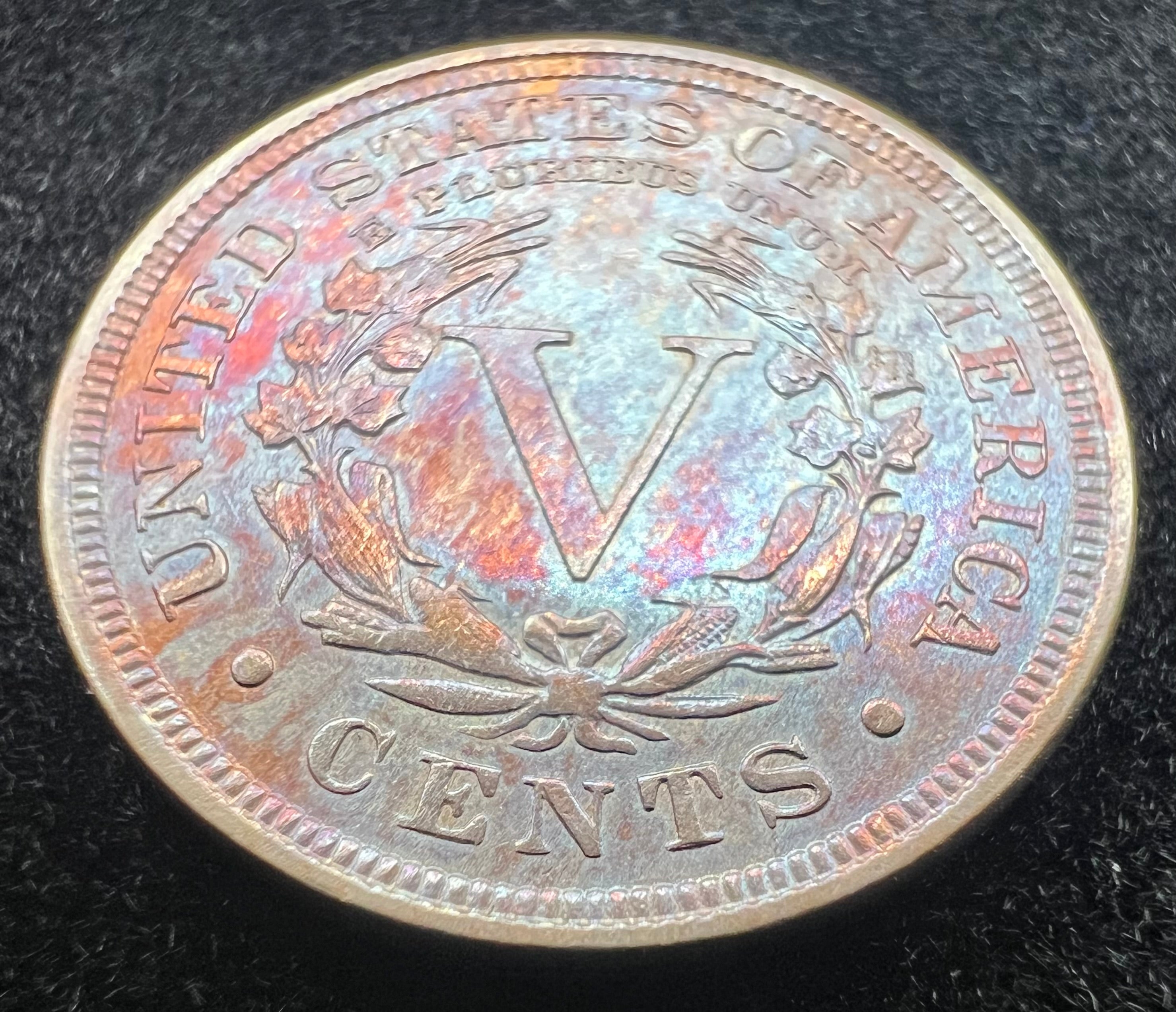 1911 V Nickel Colorful Toning