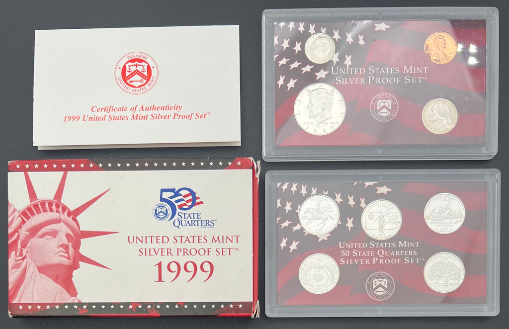90% Silver 1999 US Mint Silver Proof Set 9 Coin Set