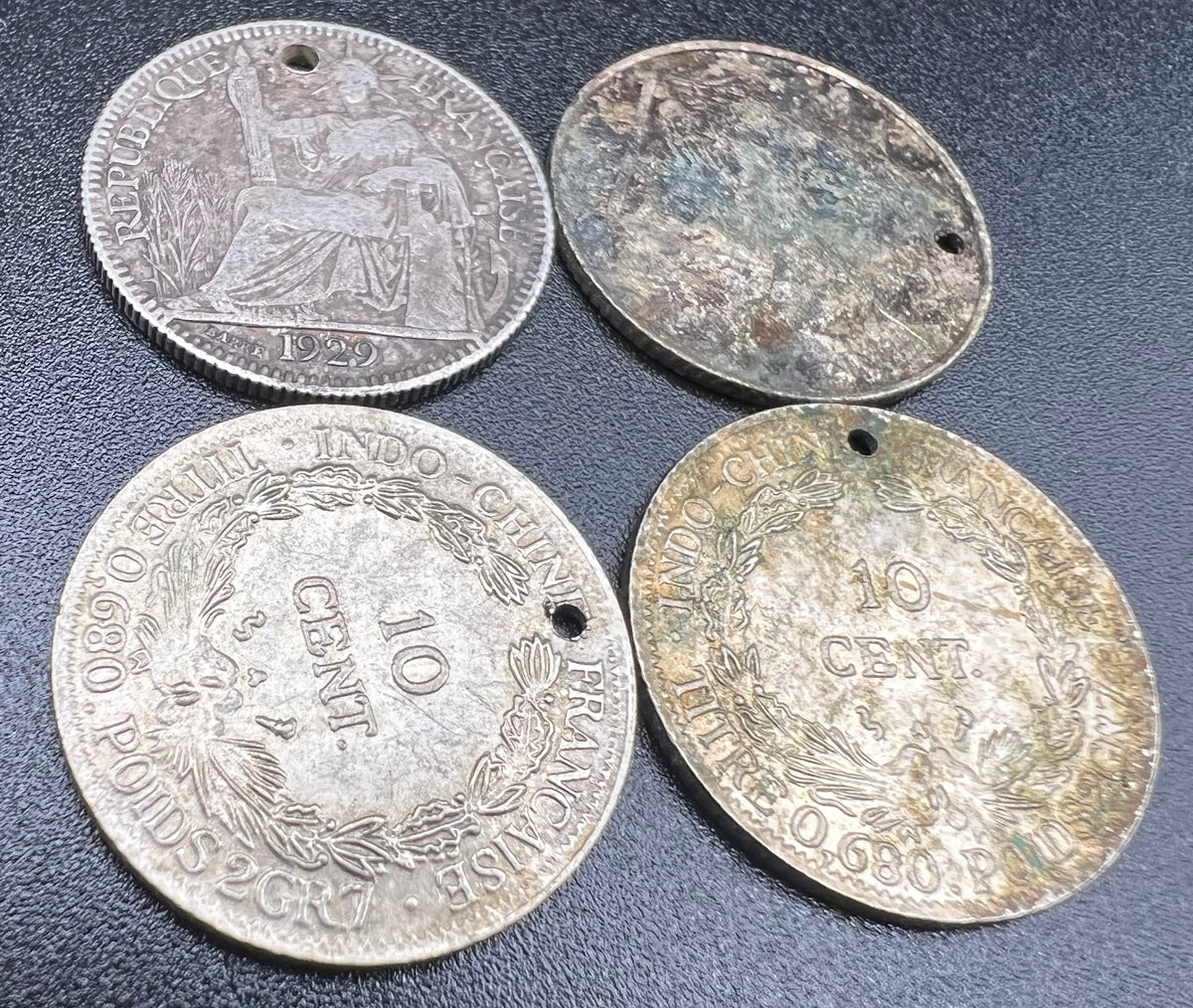 Lot of 4 French Indo China 10 Cents 68% Silver