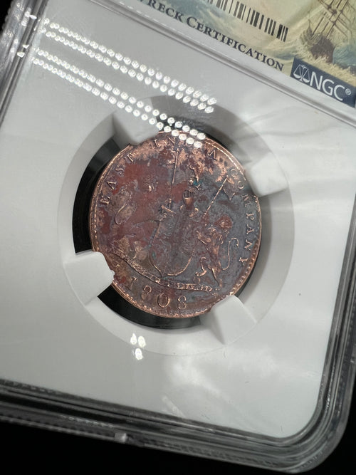 1808 India 10 Cash NGC Admiral Gardner Shipwreck Sea Salvaged