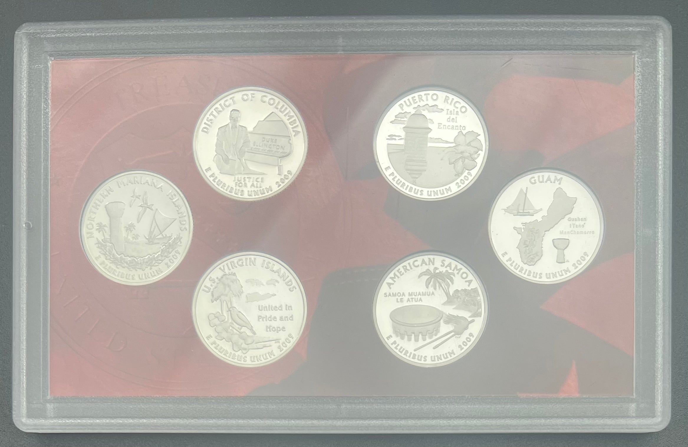 90% Silver 2009 District Of Columbia & US Territories Proof Silver Quarters Set WINDOW ONLY NO BOX/COA