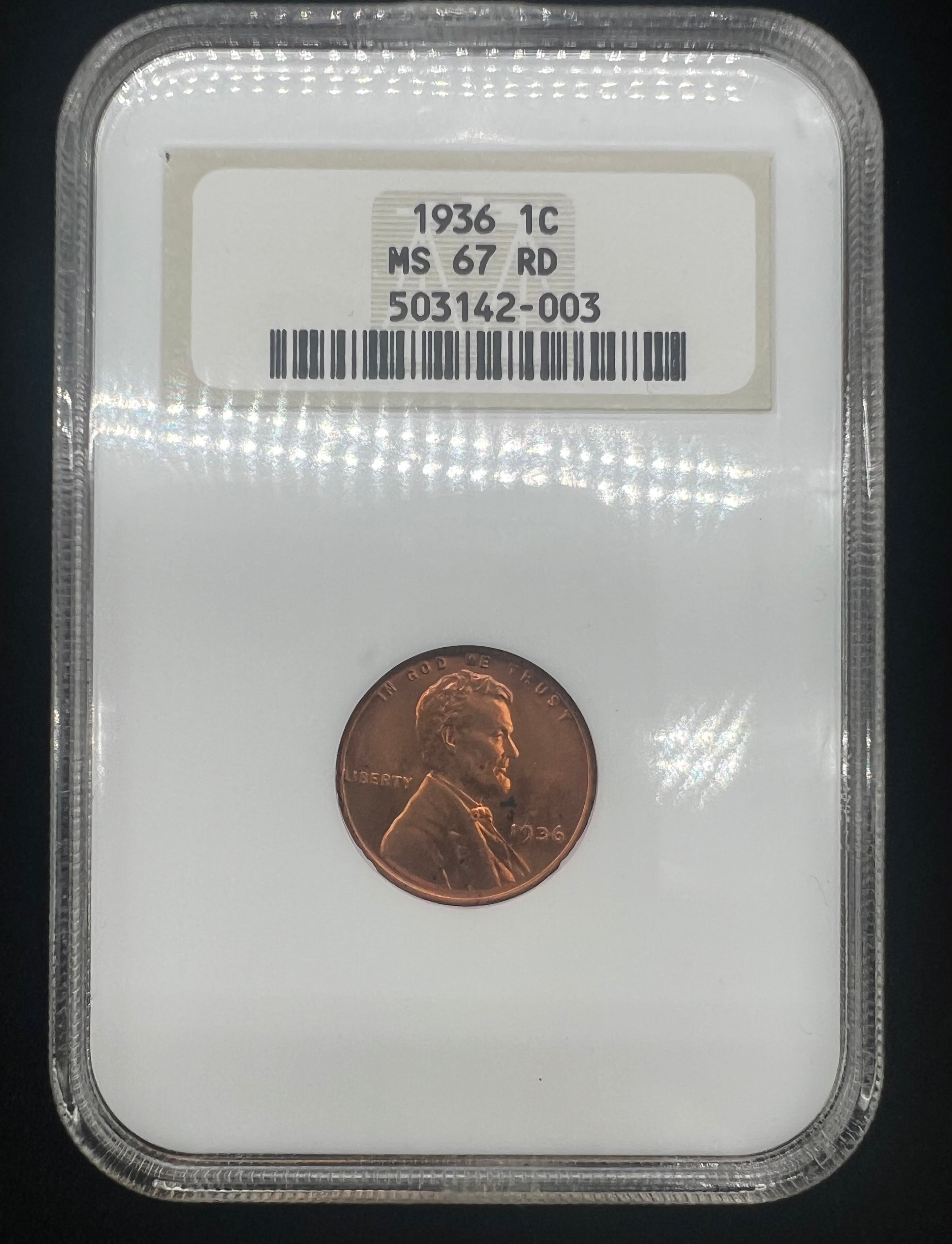 1936 MS67 RD Lincoln Cent NGC Older Holder