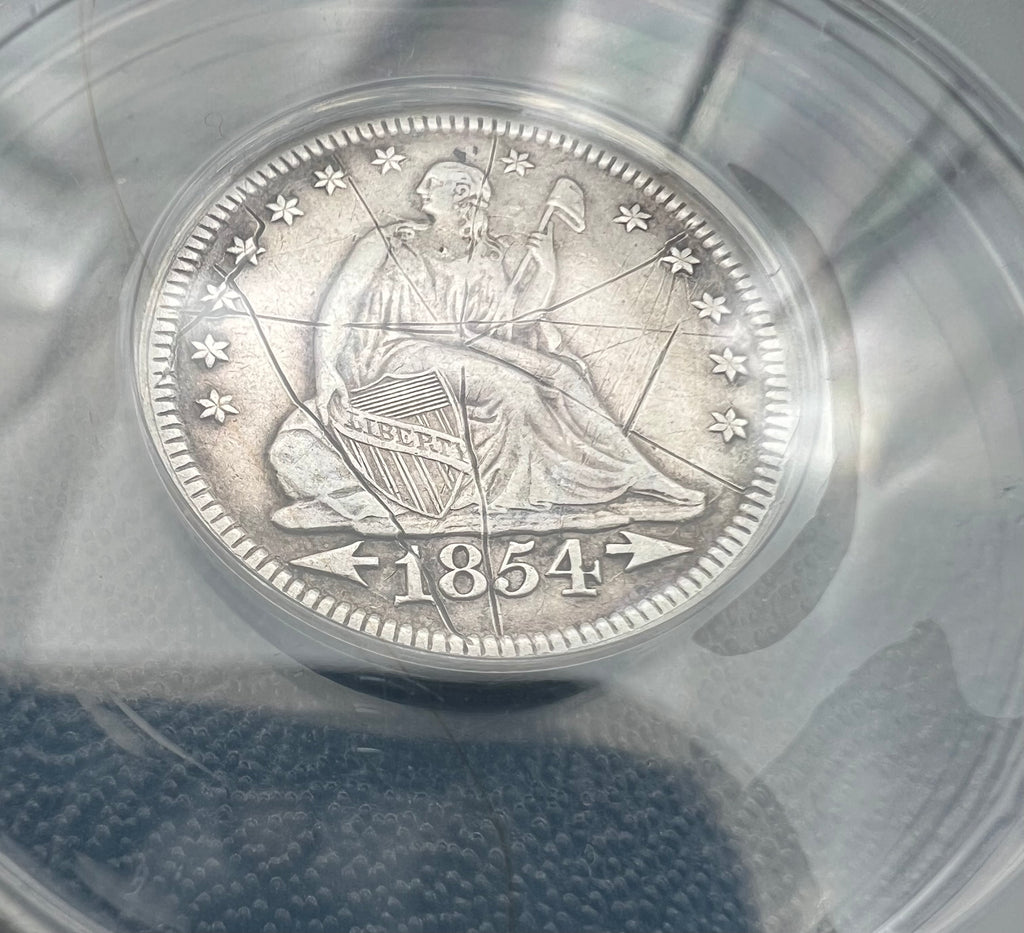 1854 XF40 Details Seated Liberty Quarter ANACS