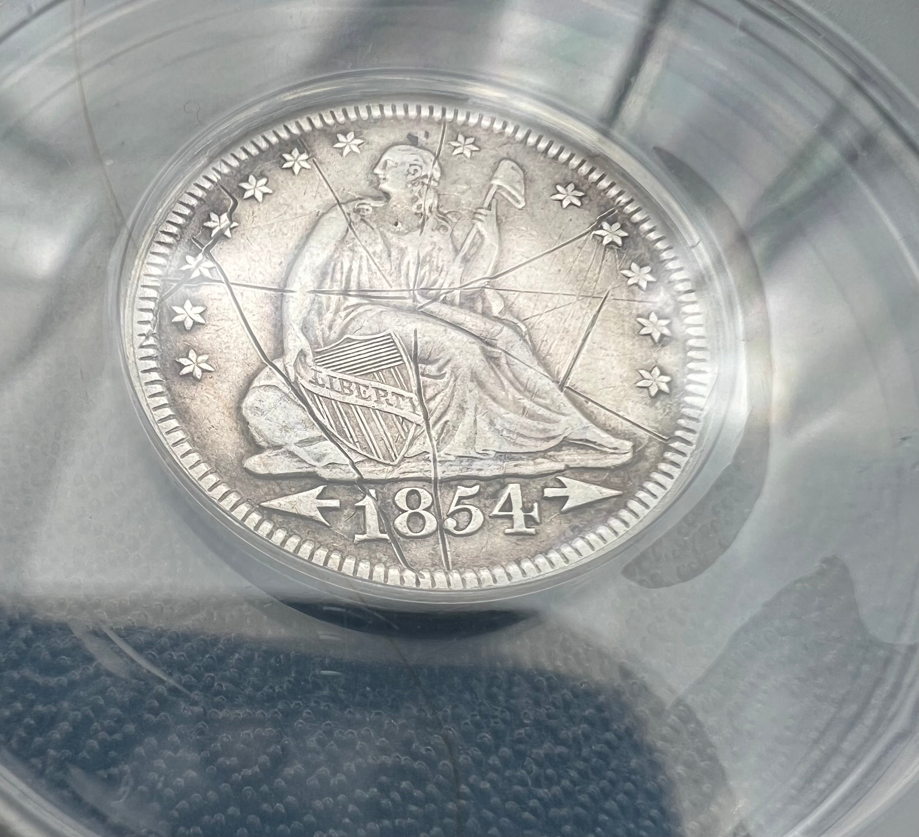 1854 XF40 Details Seated Liberty Quarter ANACS