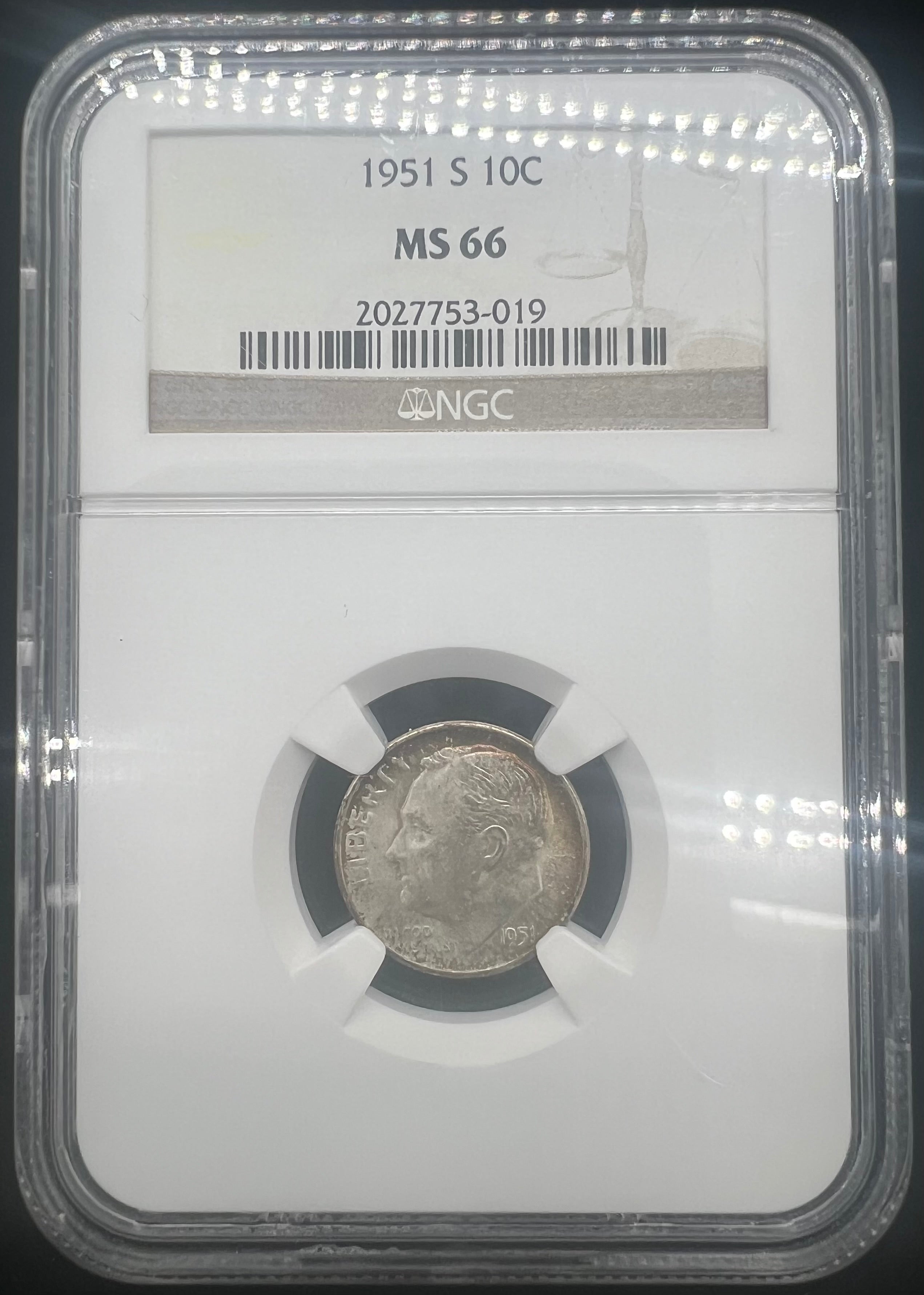 1951-S MS66 Colorful Roosevelt Dime NGC