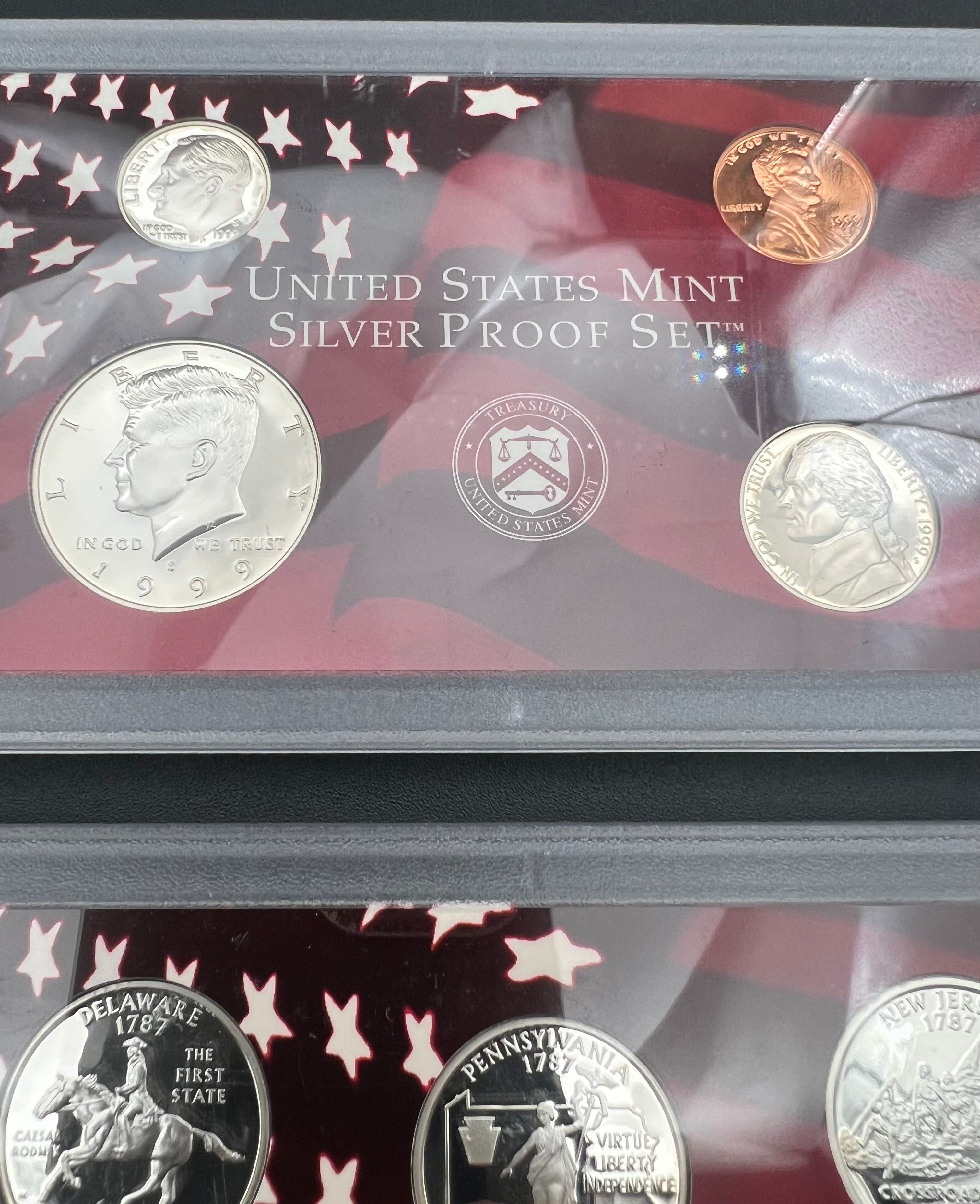 90% Silver 1999 US Mint Silver Proof Set 9 Coin Set
