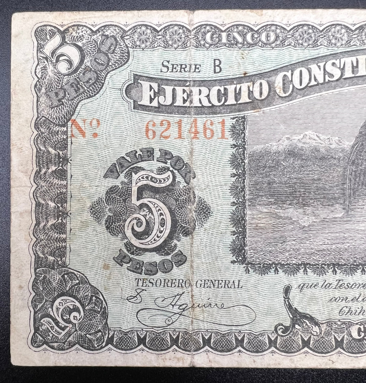 1914 Chihuahua Mexico 5 Pesos Banknote Revolutionary Era