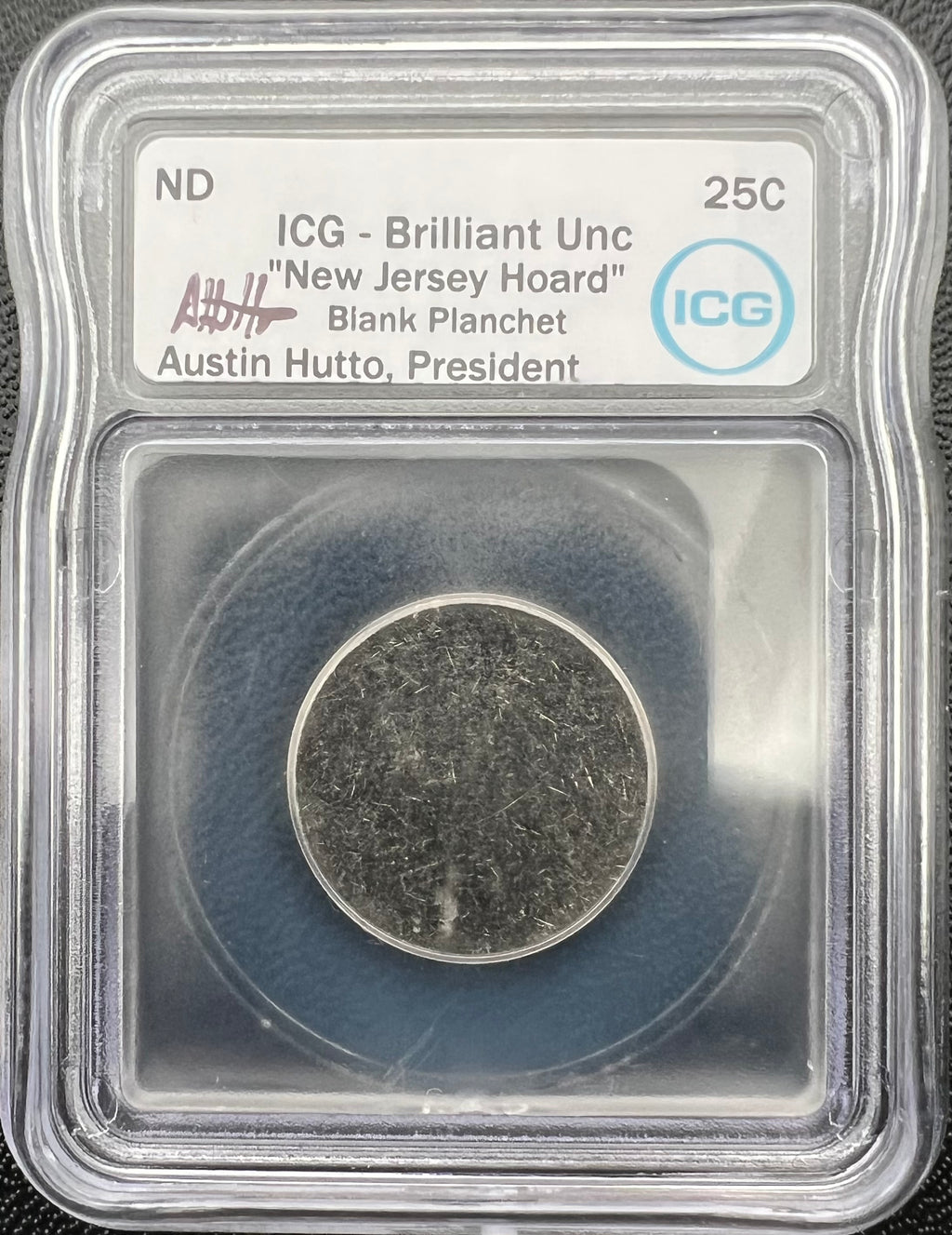 Mint Error Blank Quarter Planchet From The “New Jersey Hoard” ICG