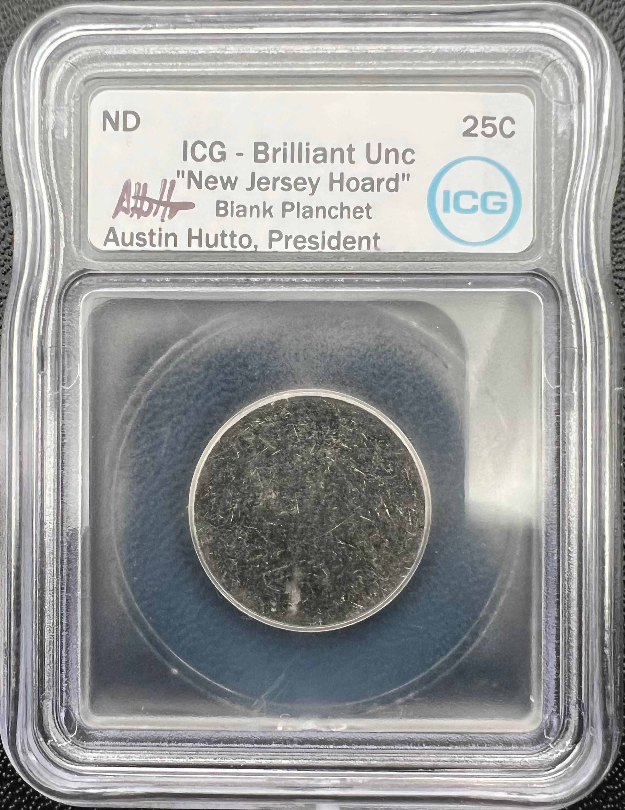 Mint Error Blank Quarter Planchet From The “New Jersey Hoard” ICG