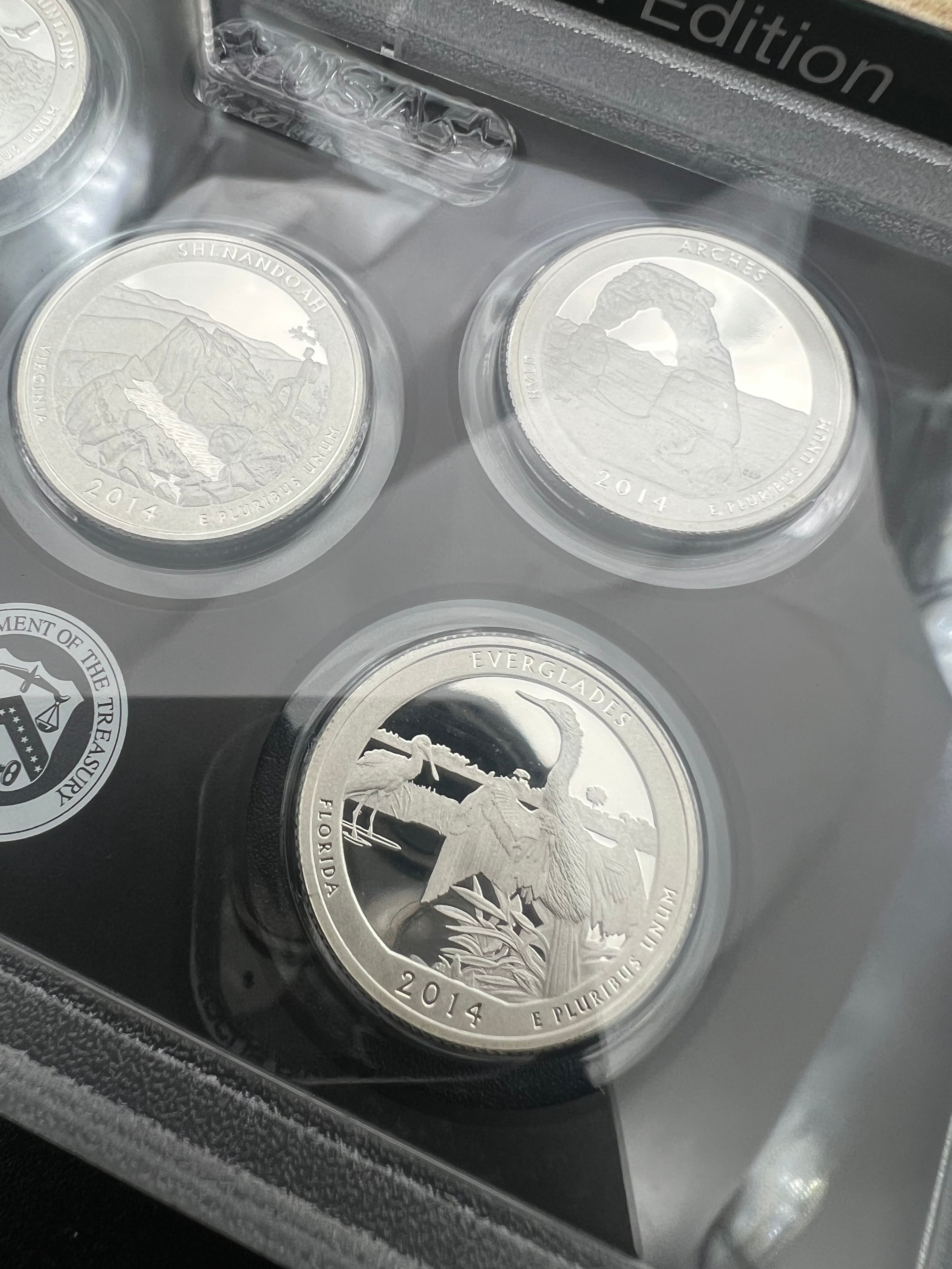 90% Silver 2014 America The Beautiful Proof Silver Quarter Set Third Party Packaging