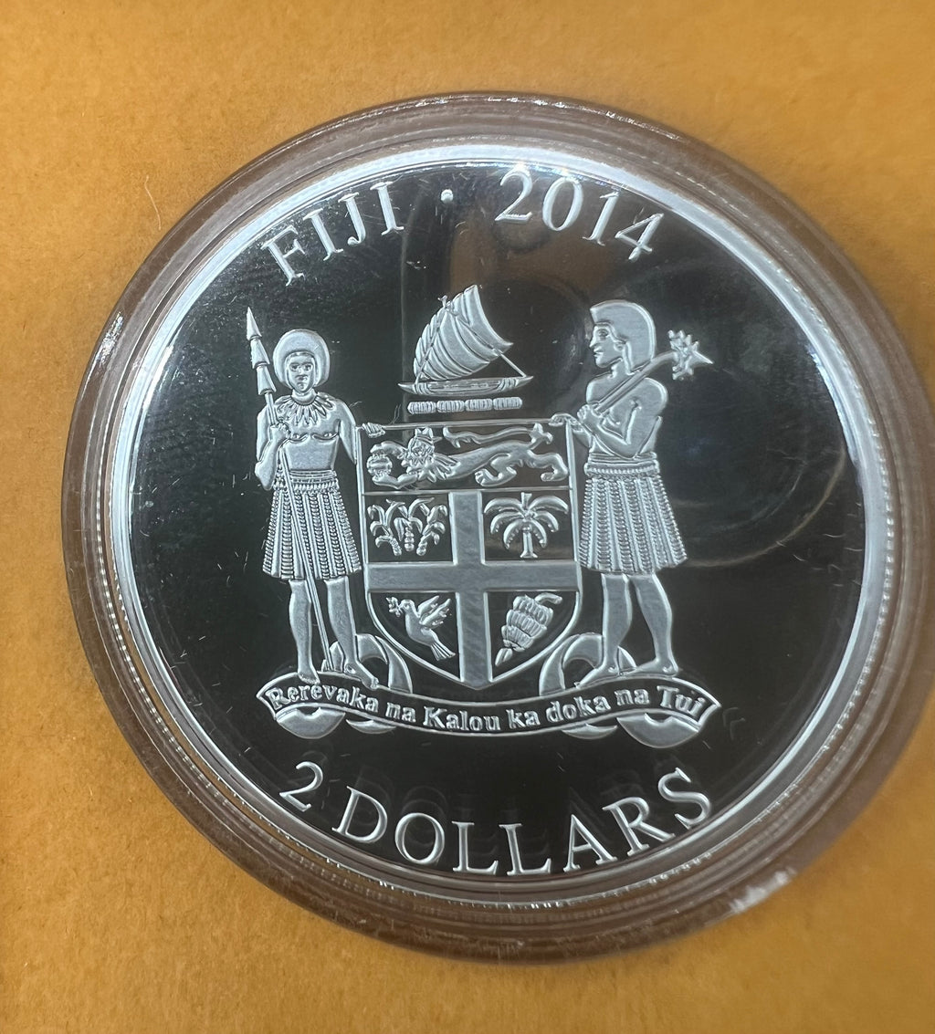 2014 Fiji Norwegian Forest Cat 1oz Proof .999 Silver With Gemstone