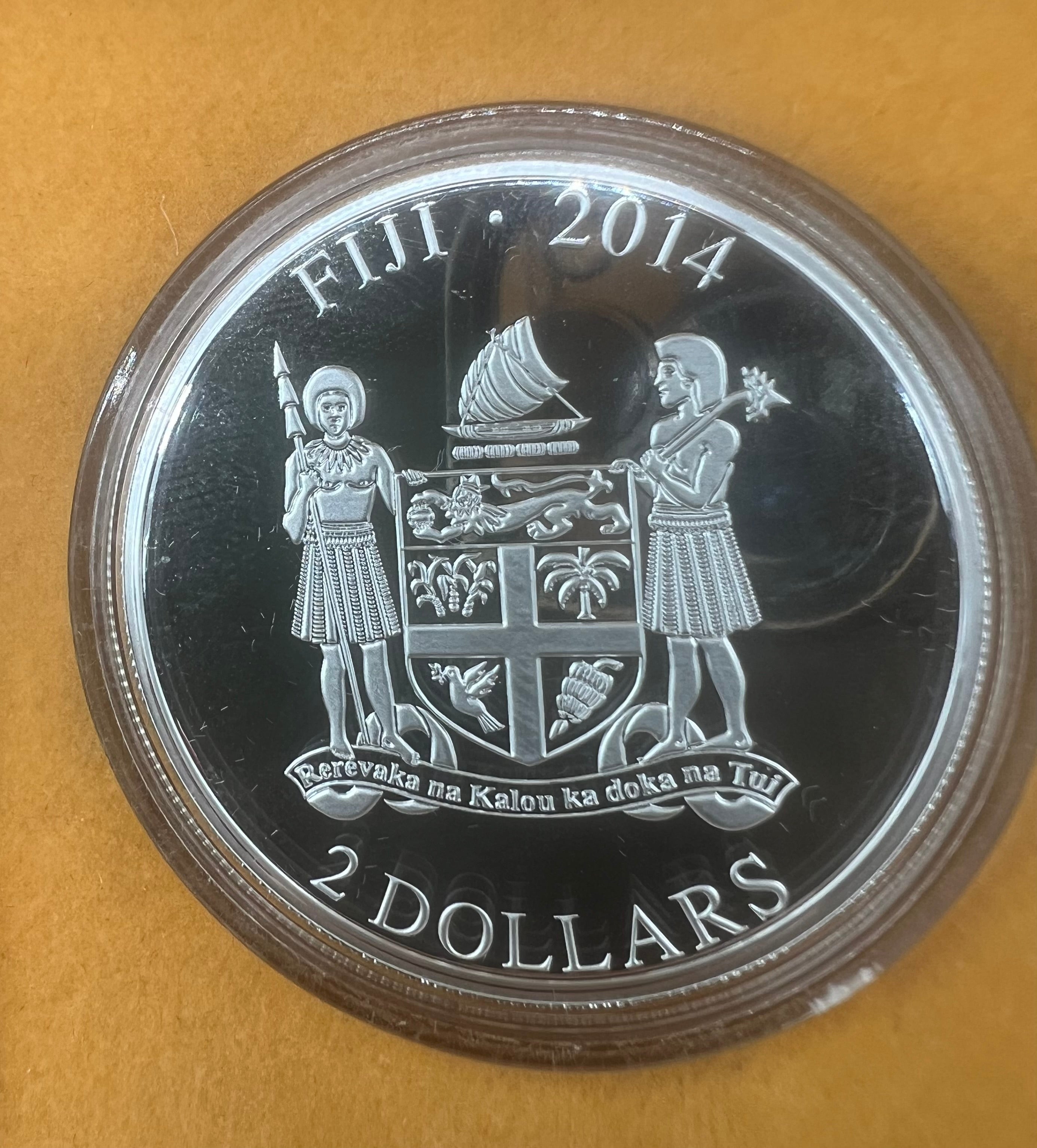 2014 Fiji Norwegian Forest Cat 1oz Proof .999 Silver With Gemstone