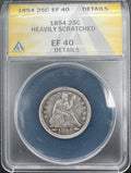 1854 XF40 Details Seated Liberty Quarter ANACS