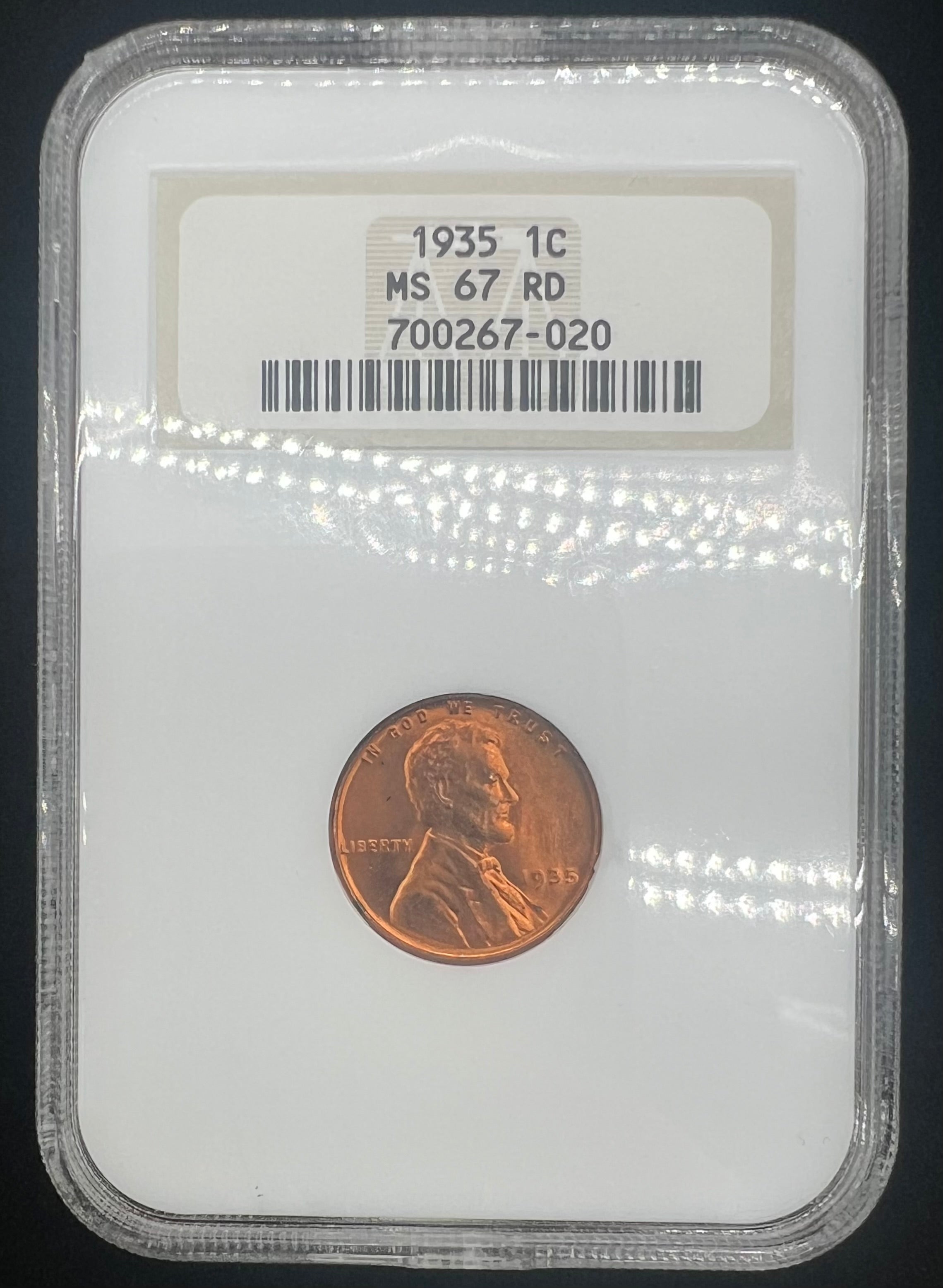 1935 MS67 RD Lincoln Wheat Cent Old NGC Holder