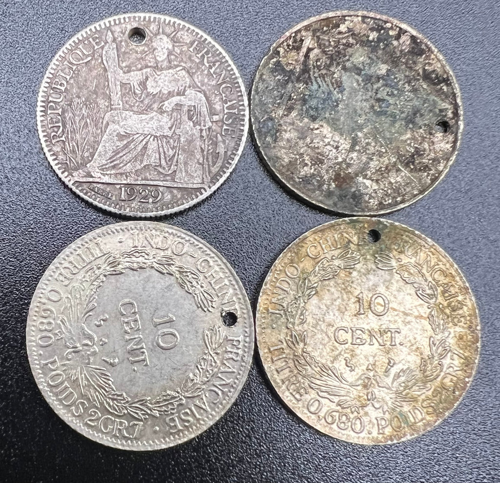 Lot of 4 French Indo China 10 Cents 68% Silver