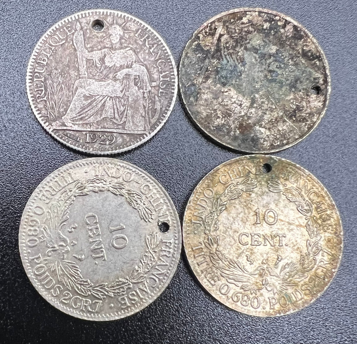 Lot of 4 French Indo China 10 Cents 68% Silver