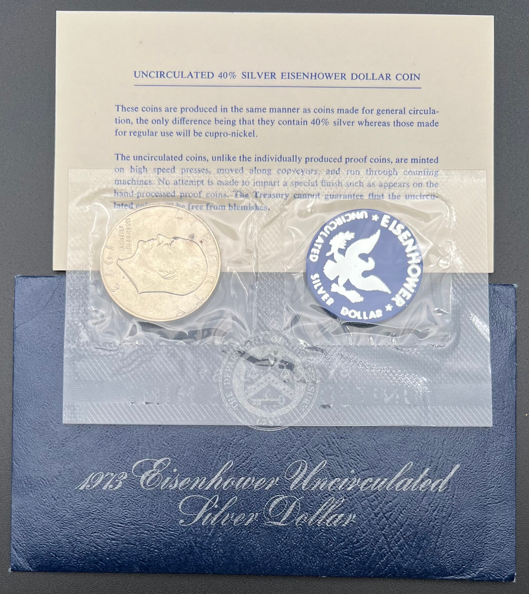 40% Silver 1973 Uncirculated Eisenhower Silver Dollar