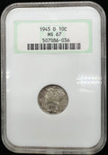 1945-D MS67 NGC Fatty Holder Colorful Mercury Dime
