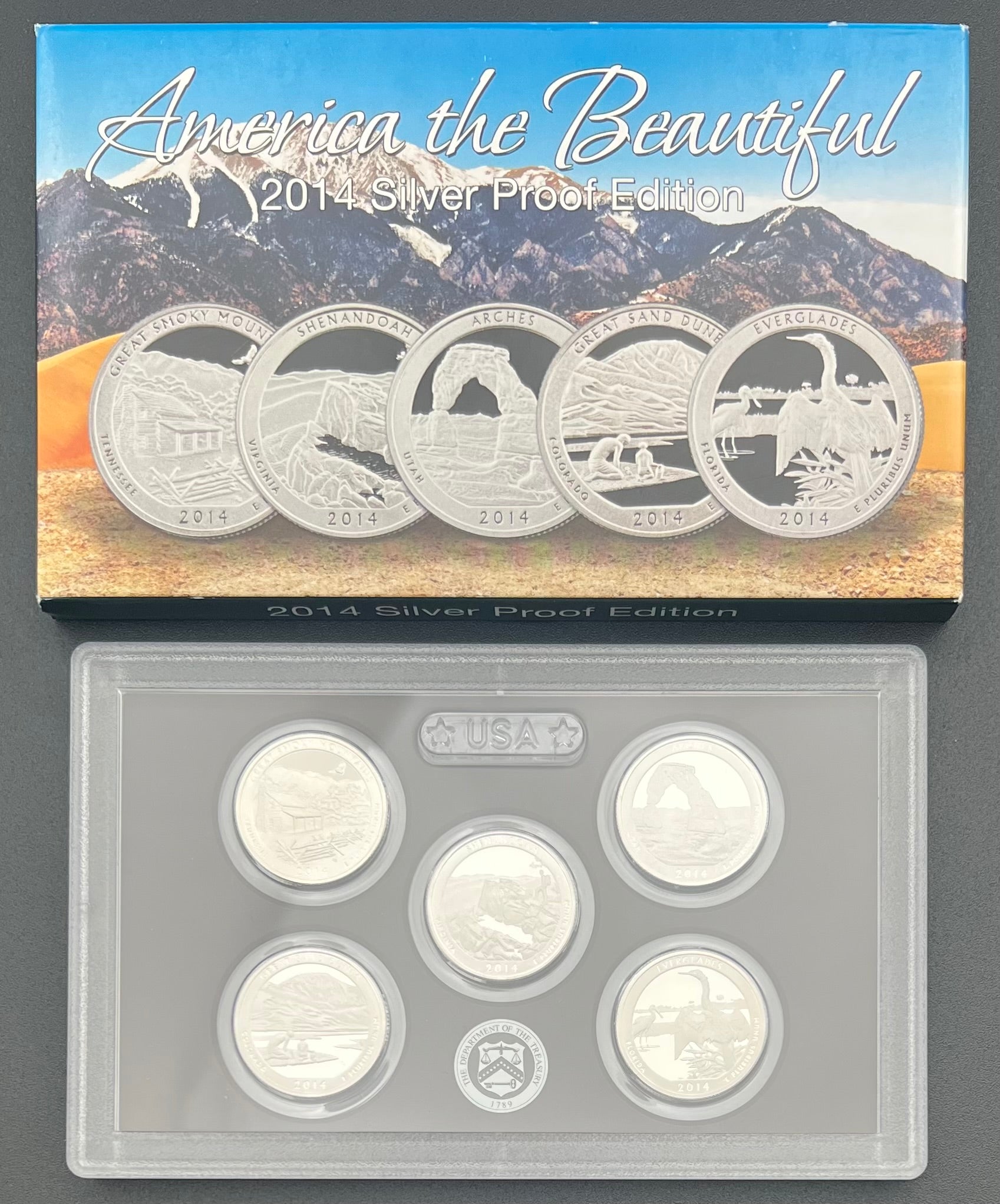 90% Silver 2014 America The Beautiful Proof Silver Quarter Set Third Party Packaging