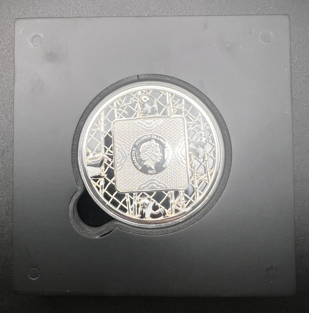2021 Filigree Panda 2oz Silver Colorized Solomon Islands