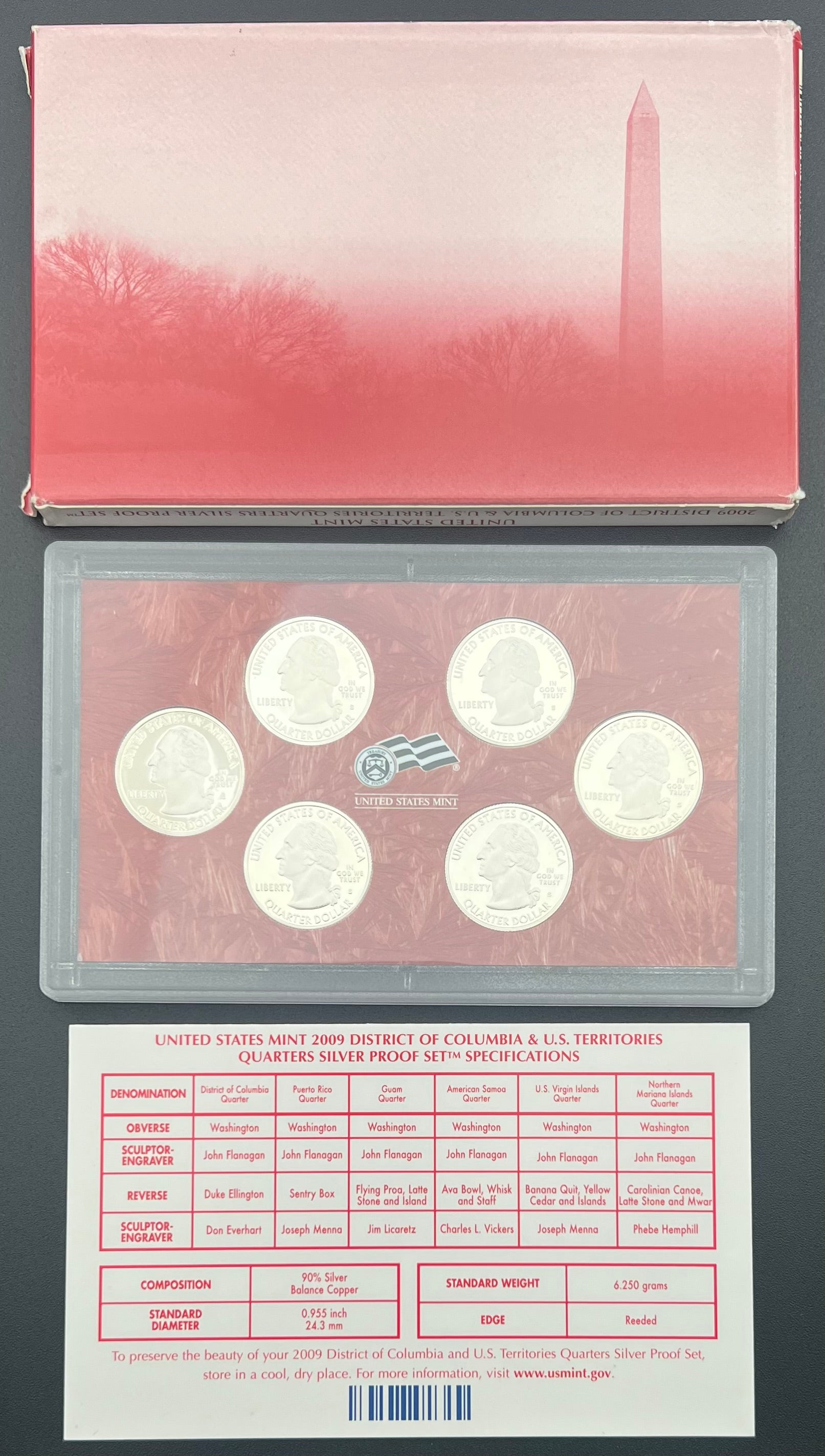 90% Silver 2009 District Of Columbia & US Territories Proof Silver Quarters Set (3 AVAILABLE)