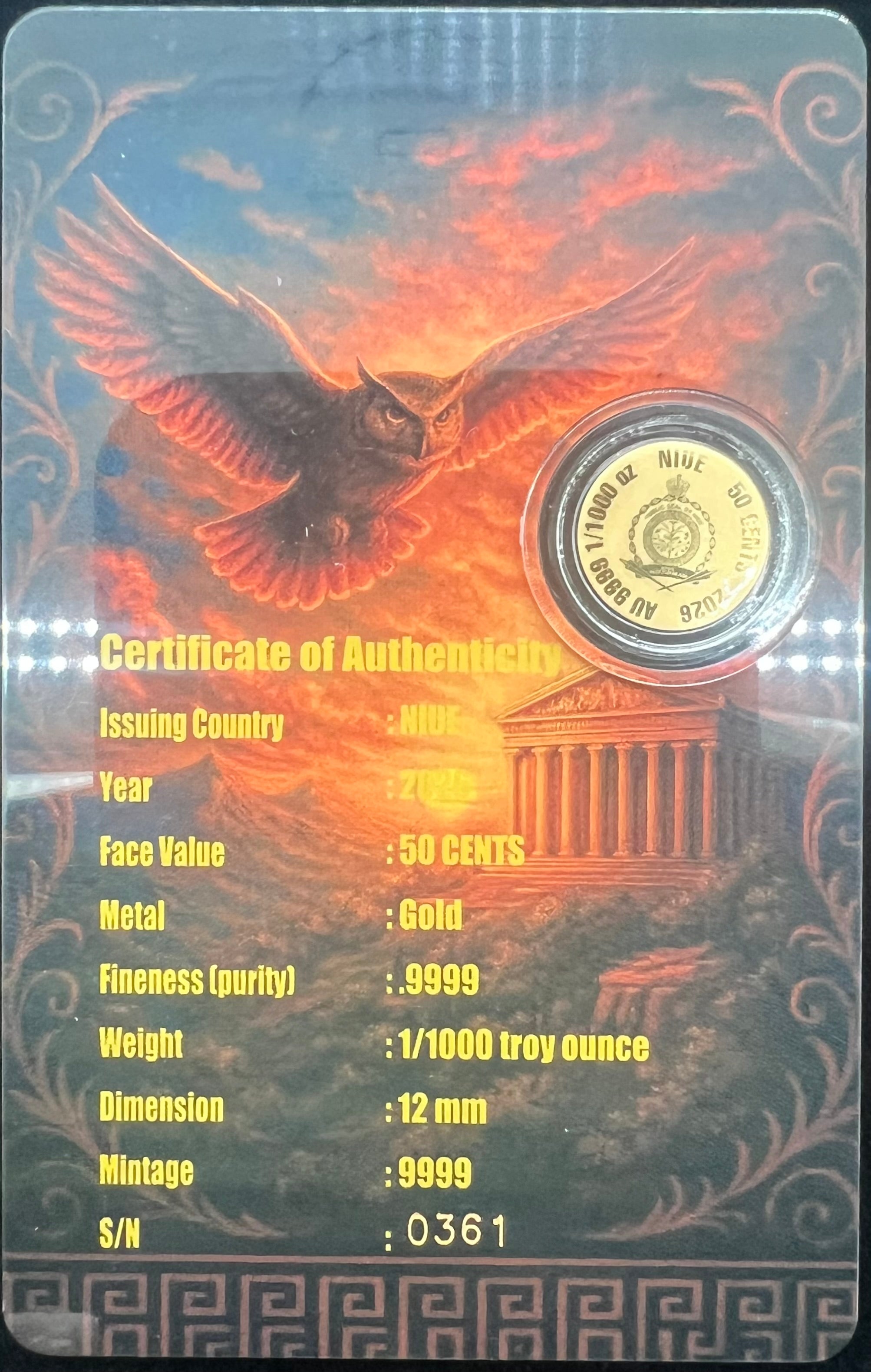 Athena Gold 1/1000 2026 Niue 50c