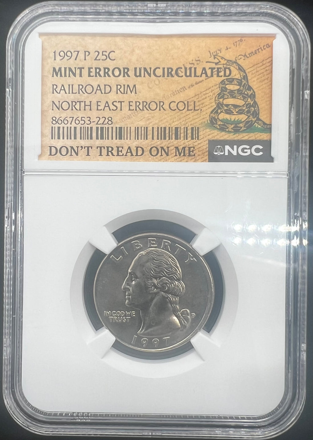 Mint Error 1997 Railroad Rim Washington Quarter NGC North East Error Collection