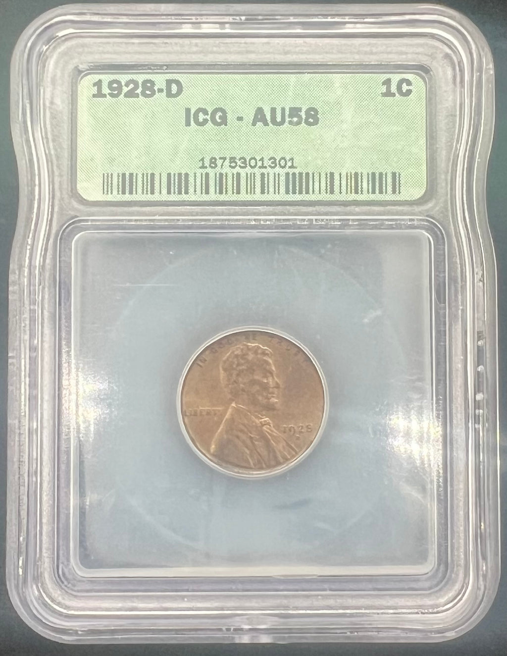 1928-D AU58 Lincoln Wheat Cent ICG