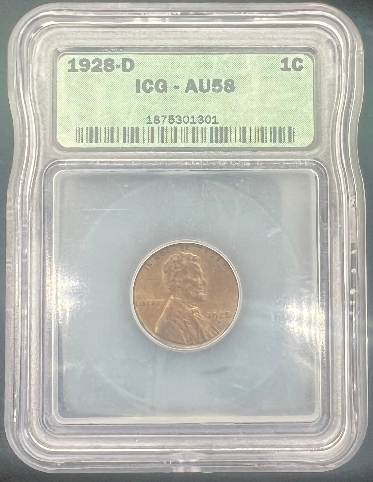 1928-D AU58 Lincoln Wheat Cent ICG