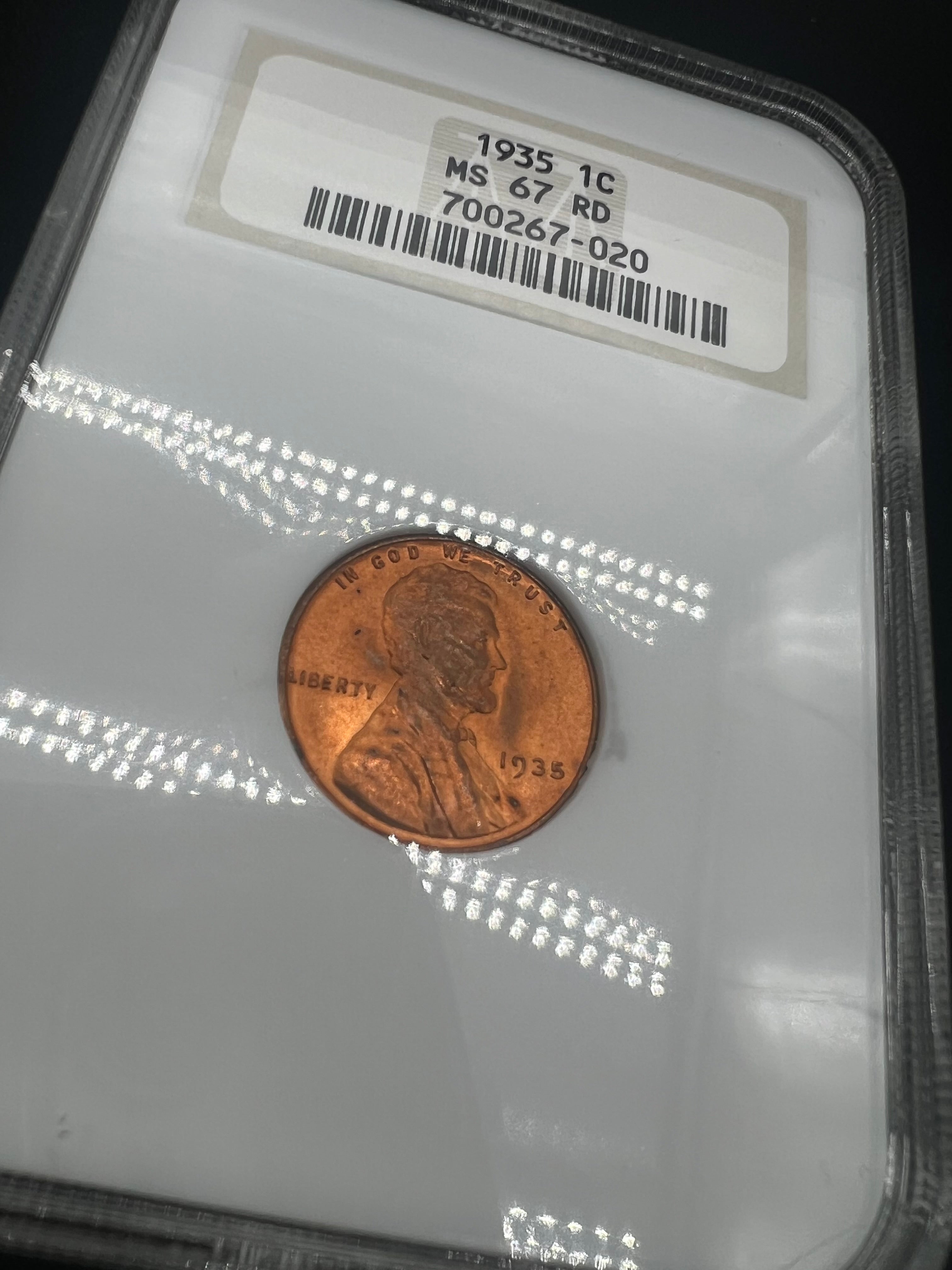 1935 MS67 RD Lincoln Wheat Cent Old NGC Holder