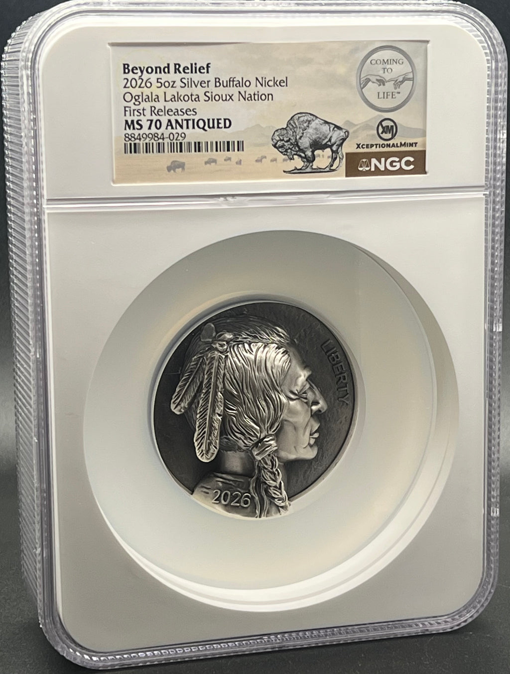 2026 Beyond Relief 5oz Silver Buffalo Nickel NGC MS70 Antiqued