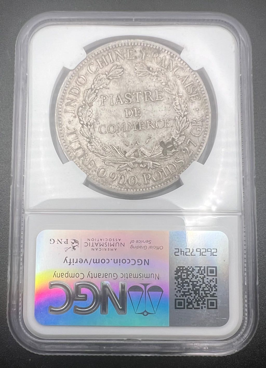 1896-A French Indo China 1 Piastre Chopmarked NGC XF Details