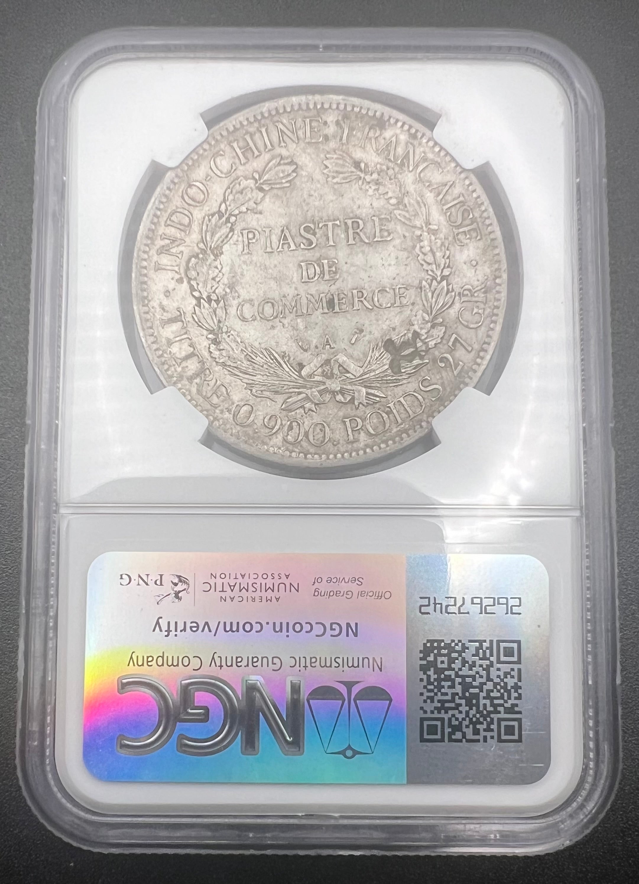 1896-A French Indo China 1 Piastre Chopmarked NGC XF Details