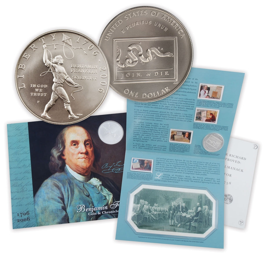 Benjamin Franklin Coin & Chronicles Set SEALED 90% Silver Dollar