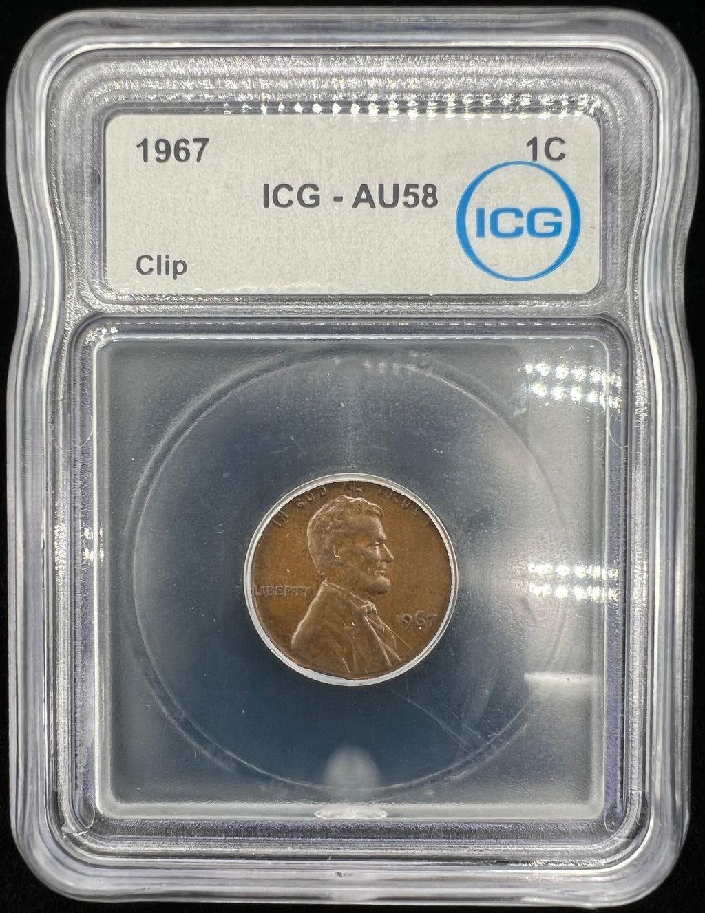 Mint Error 1967 AU58 Clipped Lincoln Cent ICG