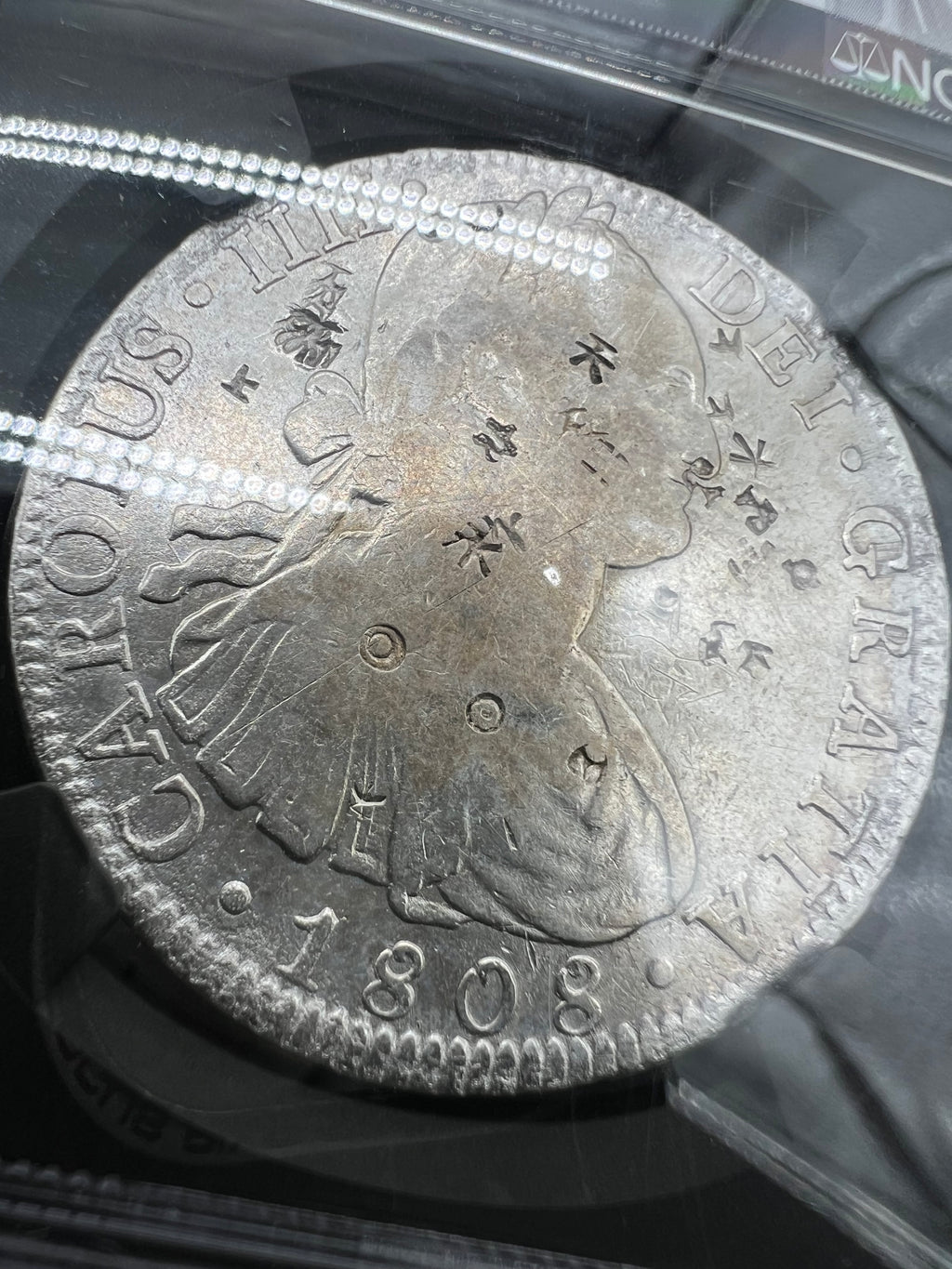 1808 MO TH Mexico 8 Reales Chopmarked VF Details NGC Black Core