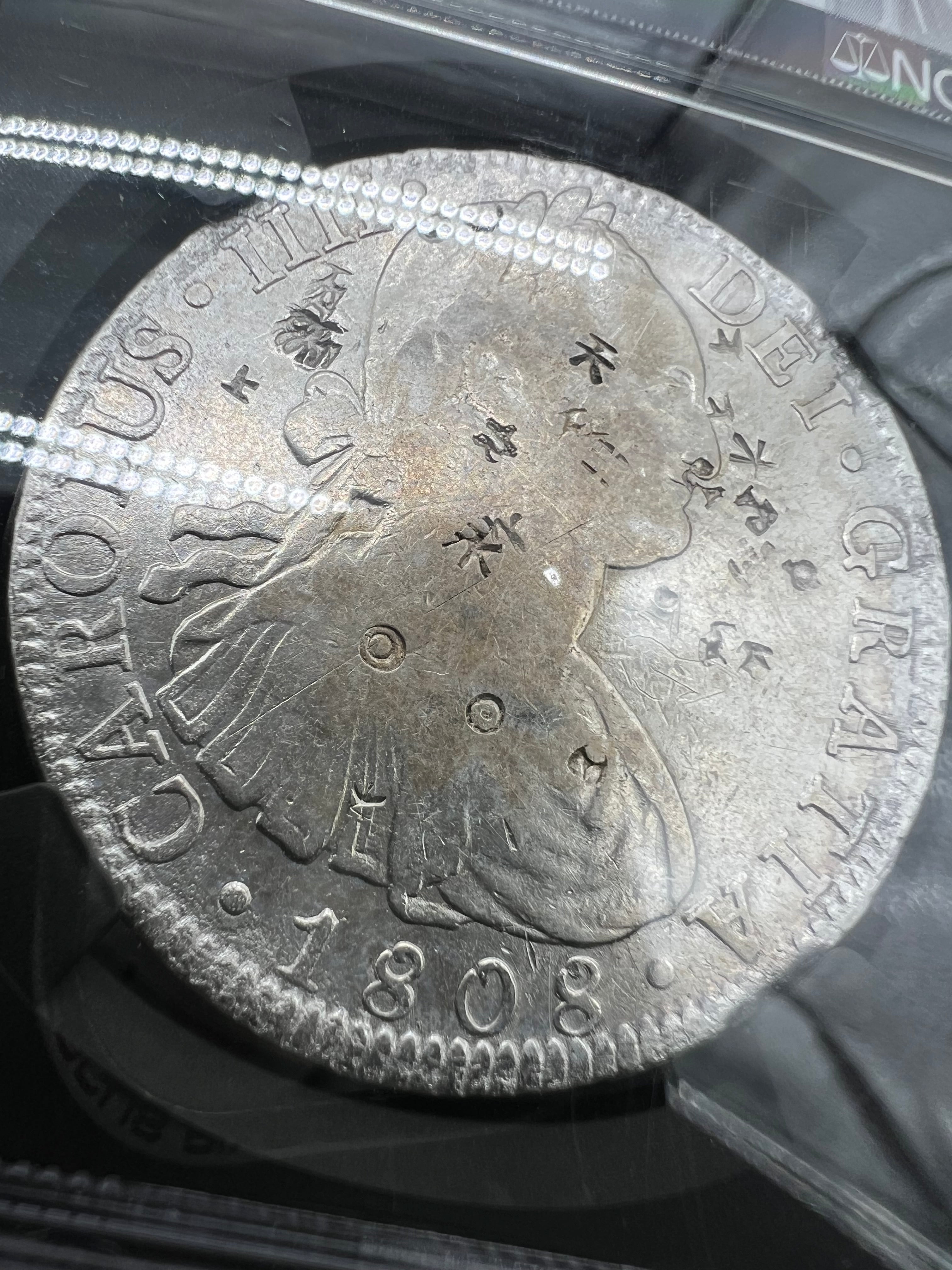 1808 MO TH Mexico 8 Reales Chopmarked VF Details NGC Black Core