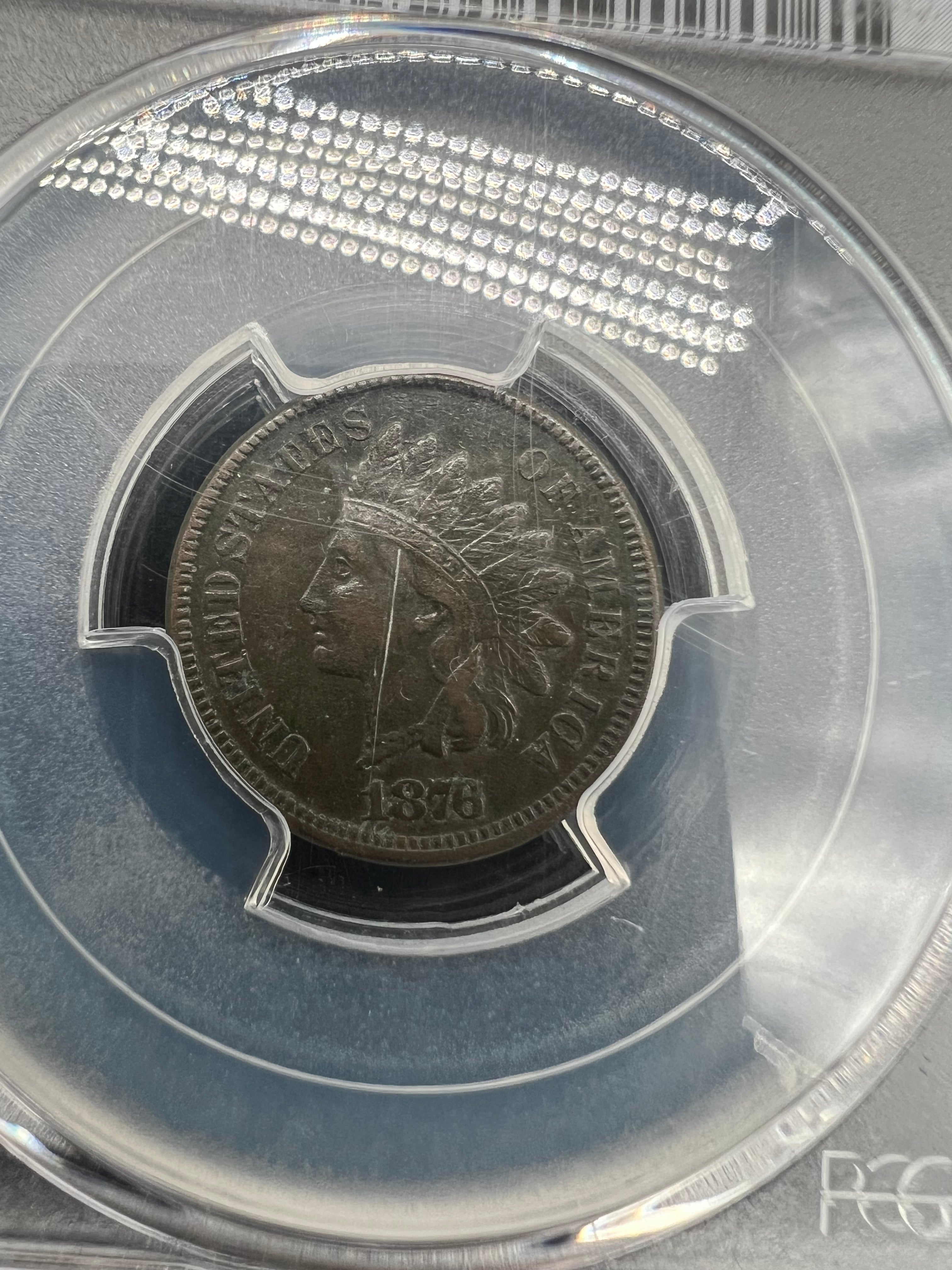 1876 Indian Head Cent PCGS AU Detail - Environmental Damage