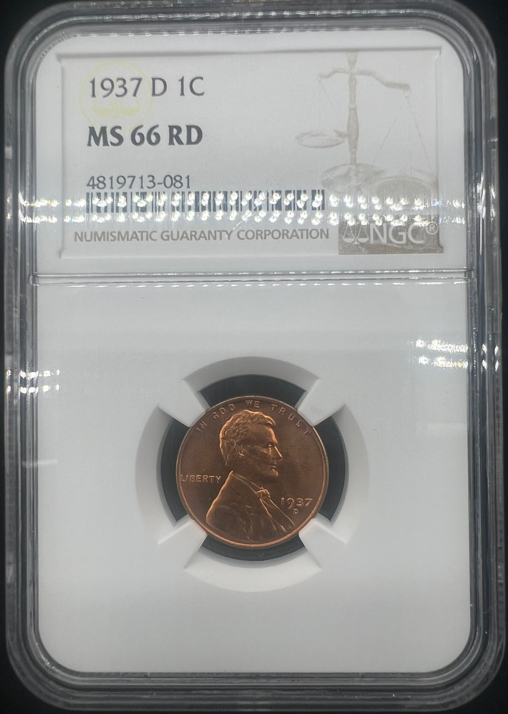 1937-D MS66 RD Lincoln Cent NGC