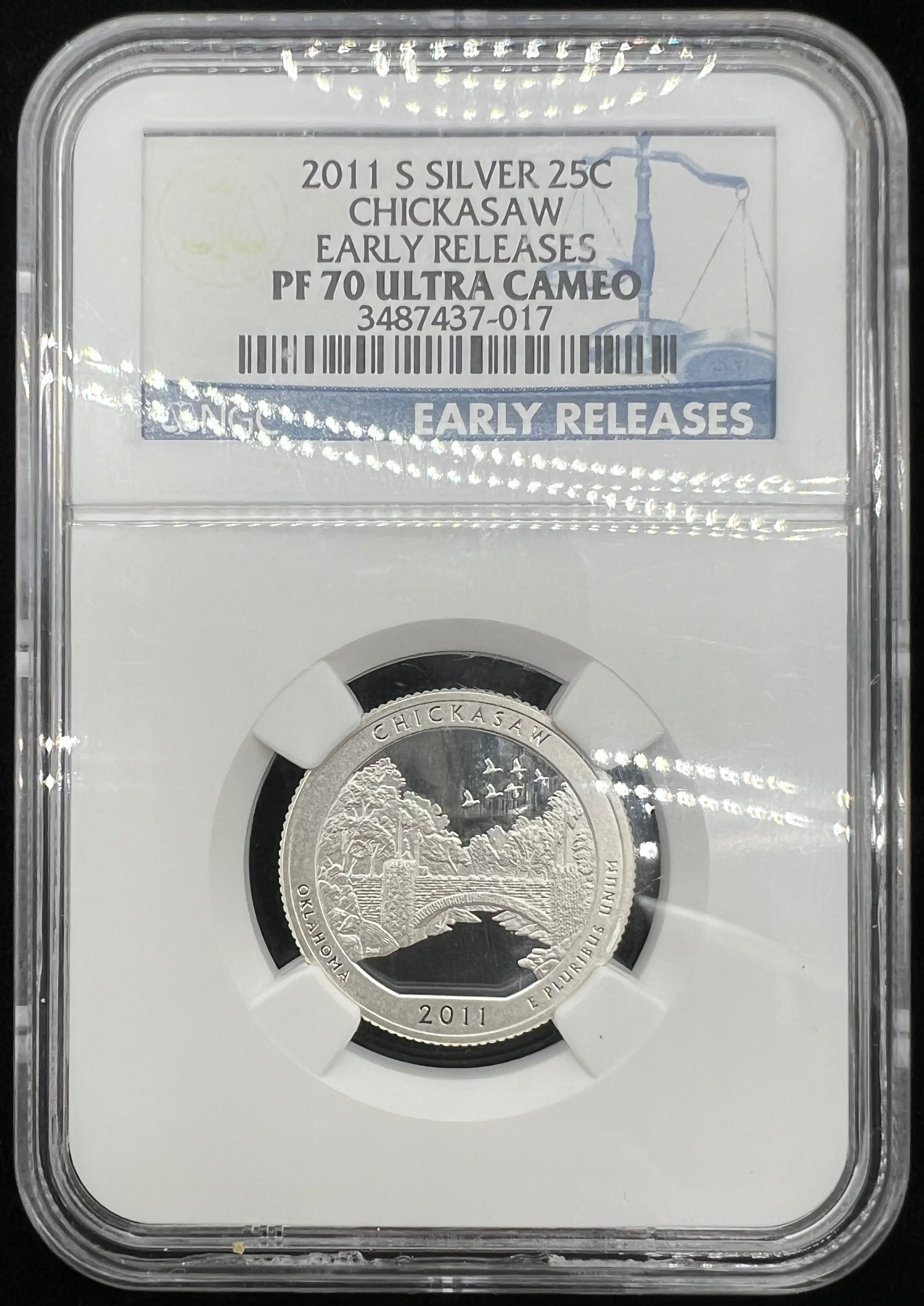 2011-S PF70 Silver Chickasaw Quarter NGC