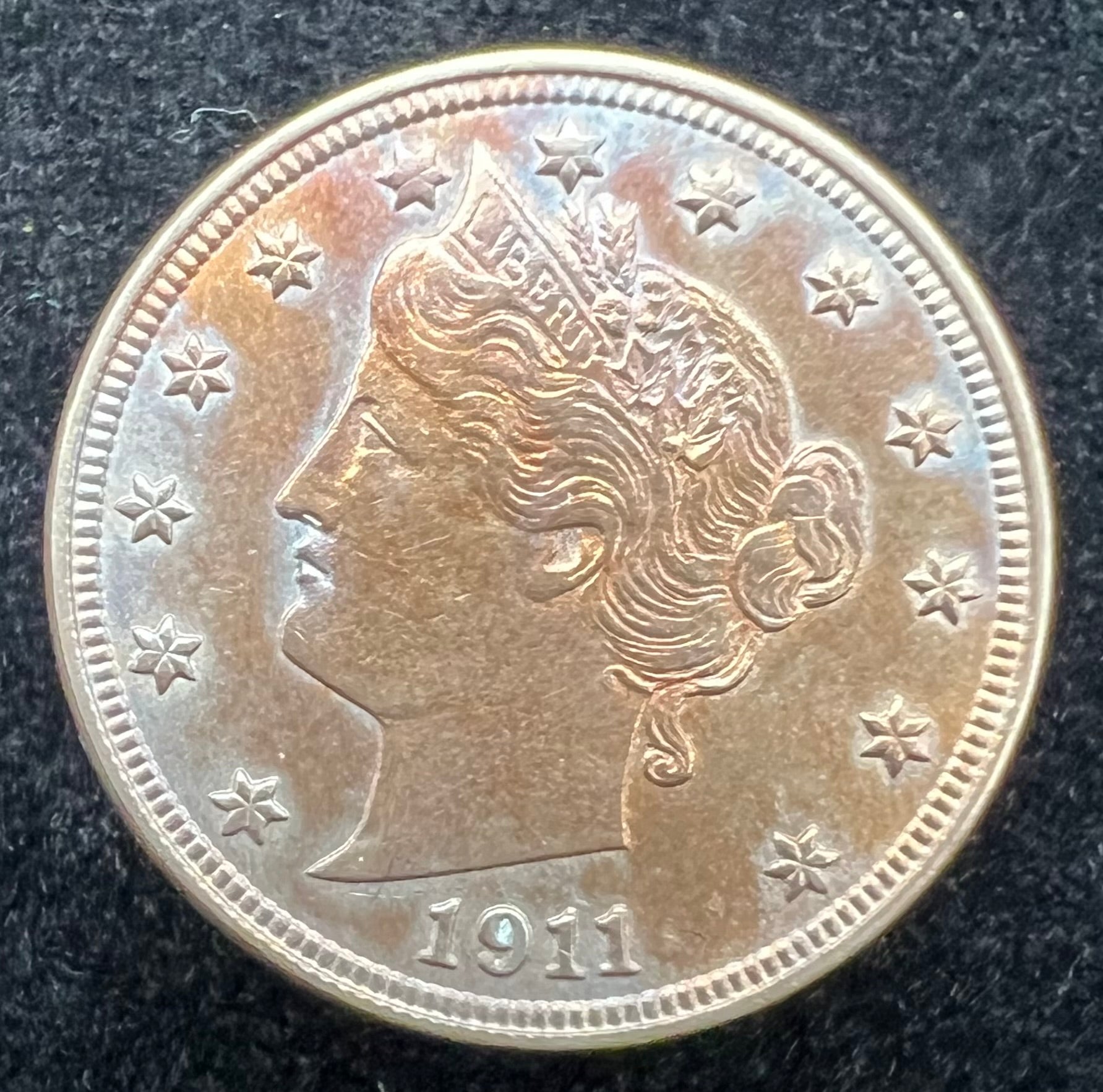 1911 V Nickel Colorful Toning