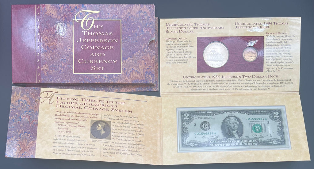 The Thomas Jefferson Coinage And Currency Set 90% Silver Dollar - Beautiful Toner Nickel